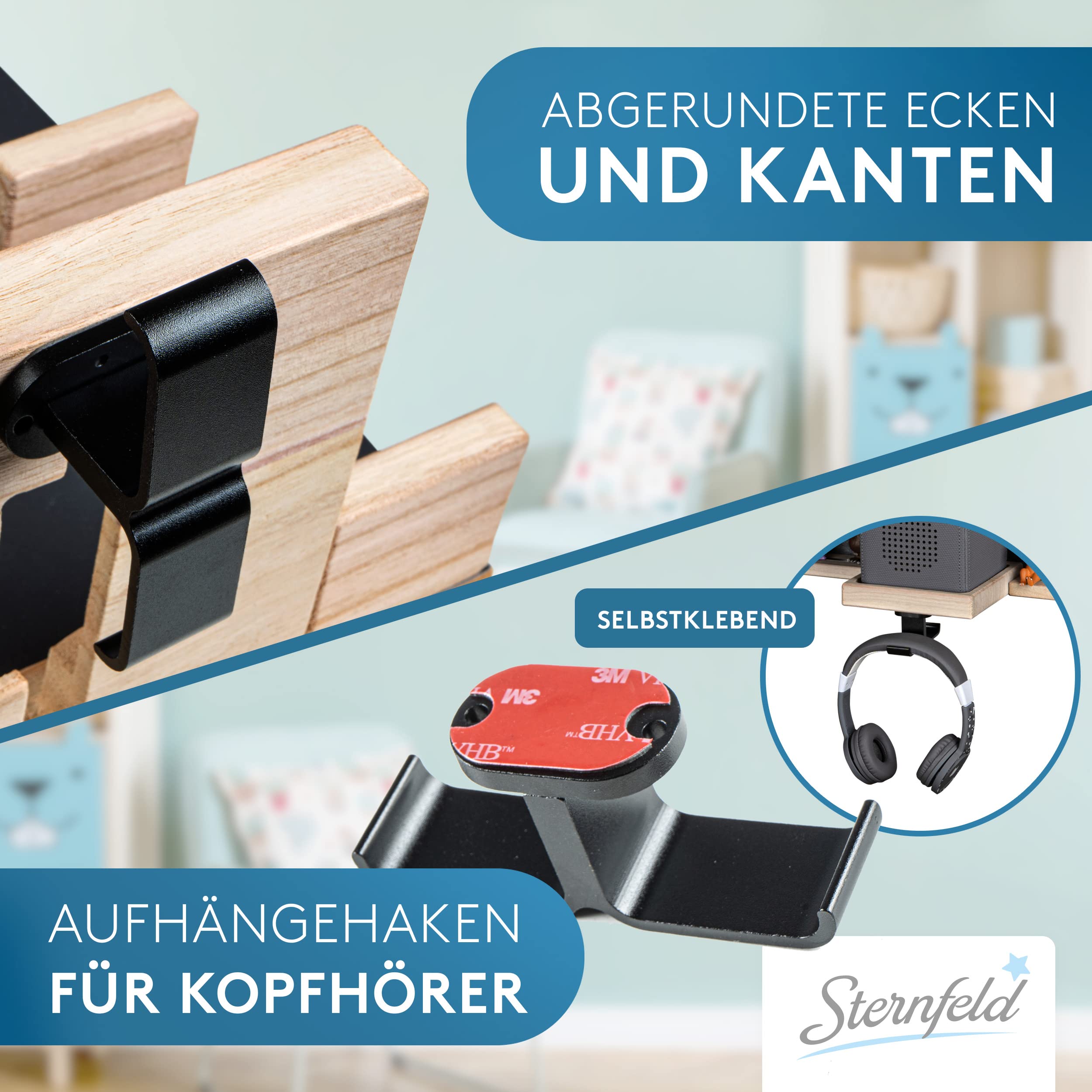 STERNFELD Magnetisches Tonie Regal für Toniebox & Tonies Hörfiguren - Vormontiertes Toniebox Regal [60x50cm] - Nachhaltiges Tonies Regal Kinderzimmer - Toni Regal mit abgerundeten Ecken Grau