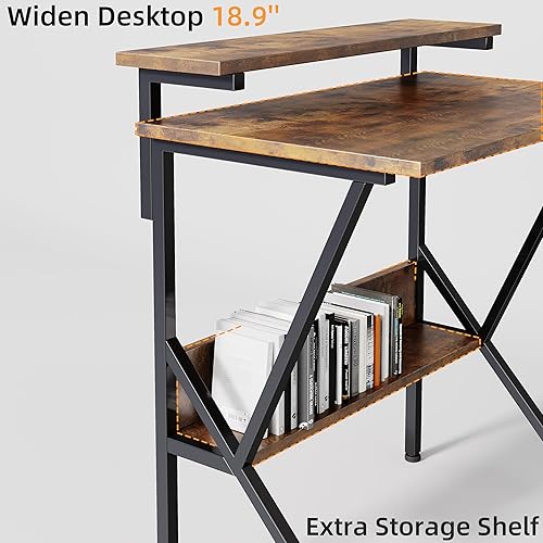 Miniatura 4 de COTUBLR Escritorio pequeño, escritorio de computadora pequeño de 27.5 pulgadas para espacios pequeños, escritorio de computadora con soporte Marrón