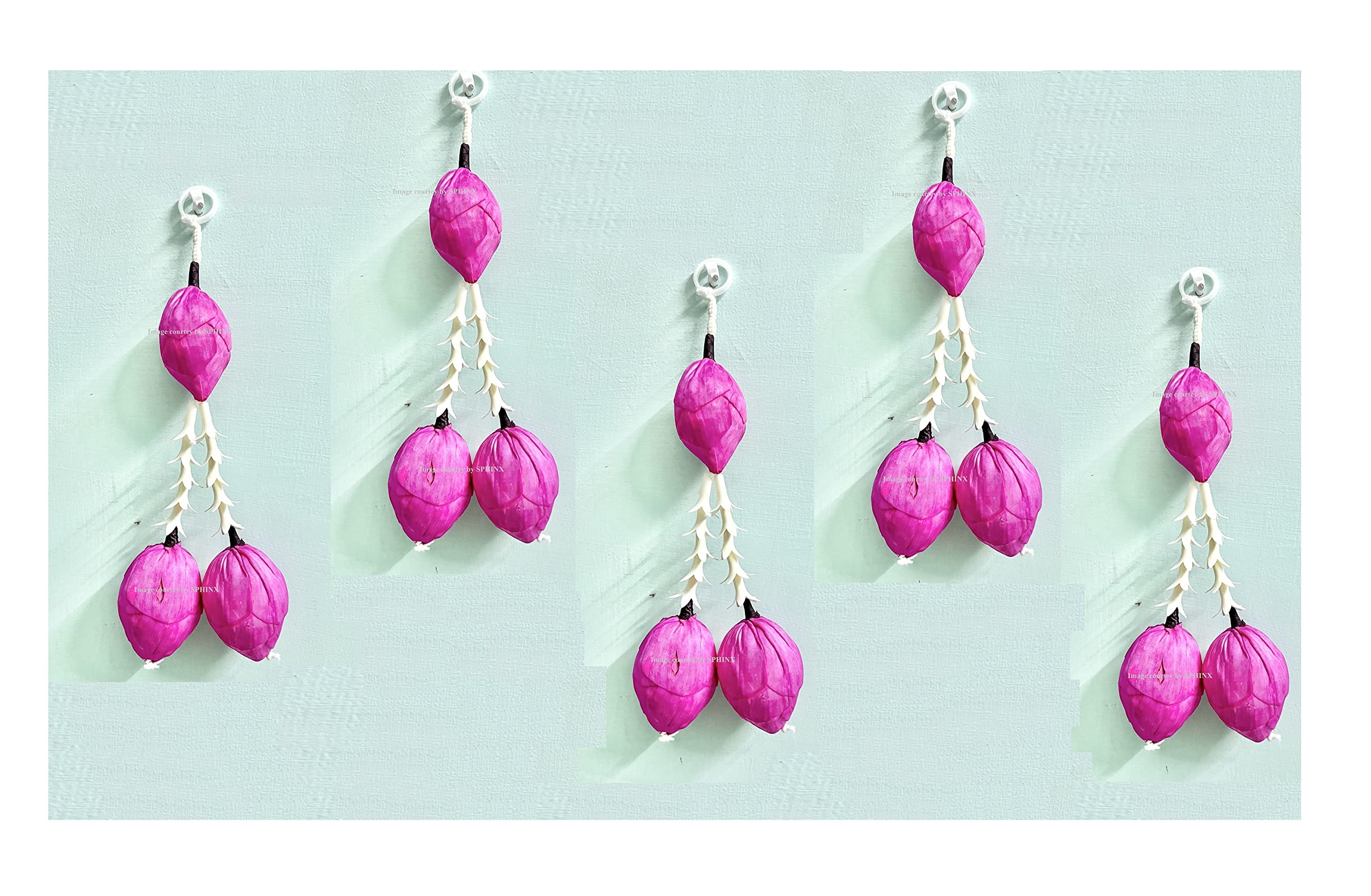 SPHINX Sola lotus and rajnigandha hangings, lotus flower latkans, for Festive decor Pooja room decor Wedding Housewarming home function decorations ( Height Approx 28 cms)- (2 Line Latkan, 20 Pieces)