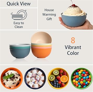 8PCS Bowls Set, Microwave & Dishwasher Safe, Reusable Cereal Bowls