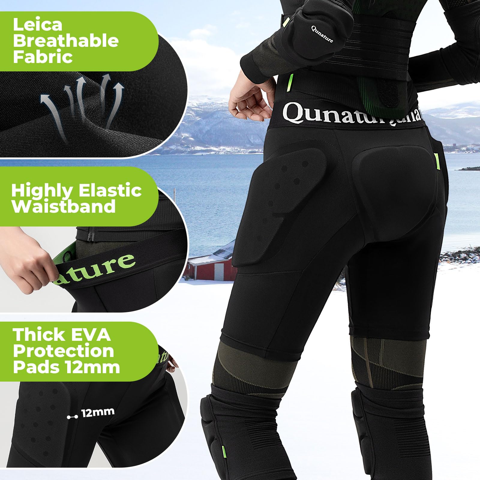 Pantaloncini Protettivi Sci, Pantaloncini Protezioni Imbottiti 3D Snowboard Uomo Donna, EVA 12mm Antiurto Traspirante per Fianchi Cosce Coccige Pattinaggio Skateboard Downhill, Nero