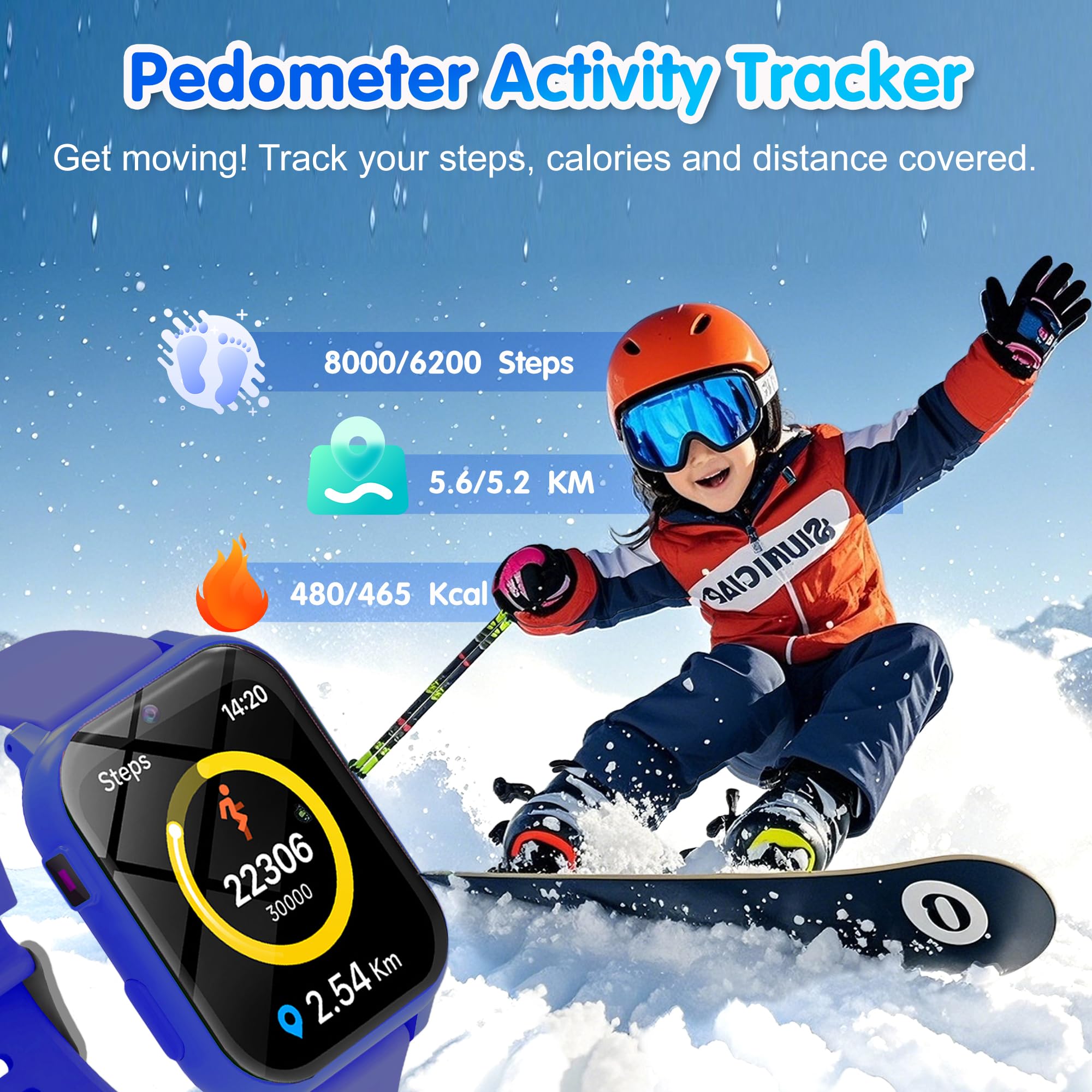 Montre Connectée Enfant, 1.83" Montre Intelligente Enfants avec Podomètre, Sommeil, 18 Jeux, Caméra, Réveil, Torche, Étanche Trackers d'Activité Cadeaux de Noël et d'Anniversair pour Garçons Filles