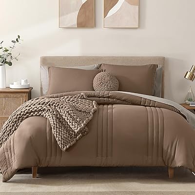 Monbix King Size Comforter Set - 7 Pieces Bed in a Bag King, Raw Umber Bedding Sets with Comforter, All Seasons Down Alternative Comforter Bed Set with Sheets, Pillowcases & Shams