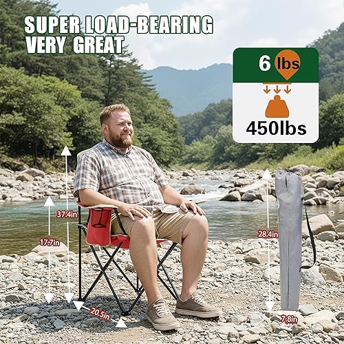 Miniatura 4 de Silla plegable portátil para exteriores con portavasos y bolsa enfriadora, malla transpirable, reposabrazos anchos, diseño ergonómico para