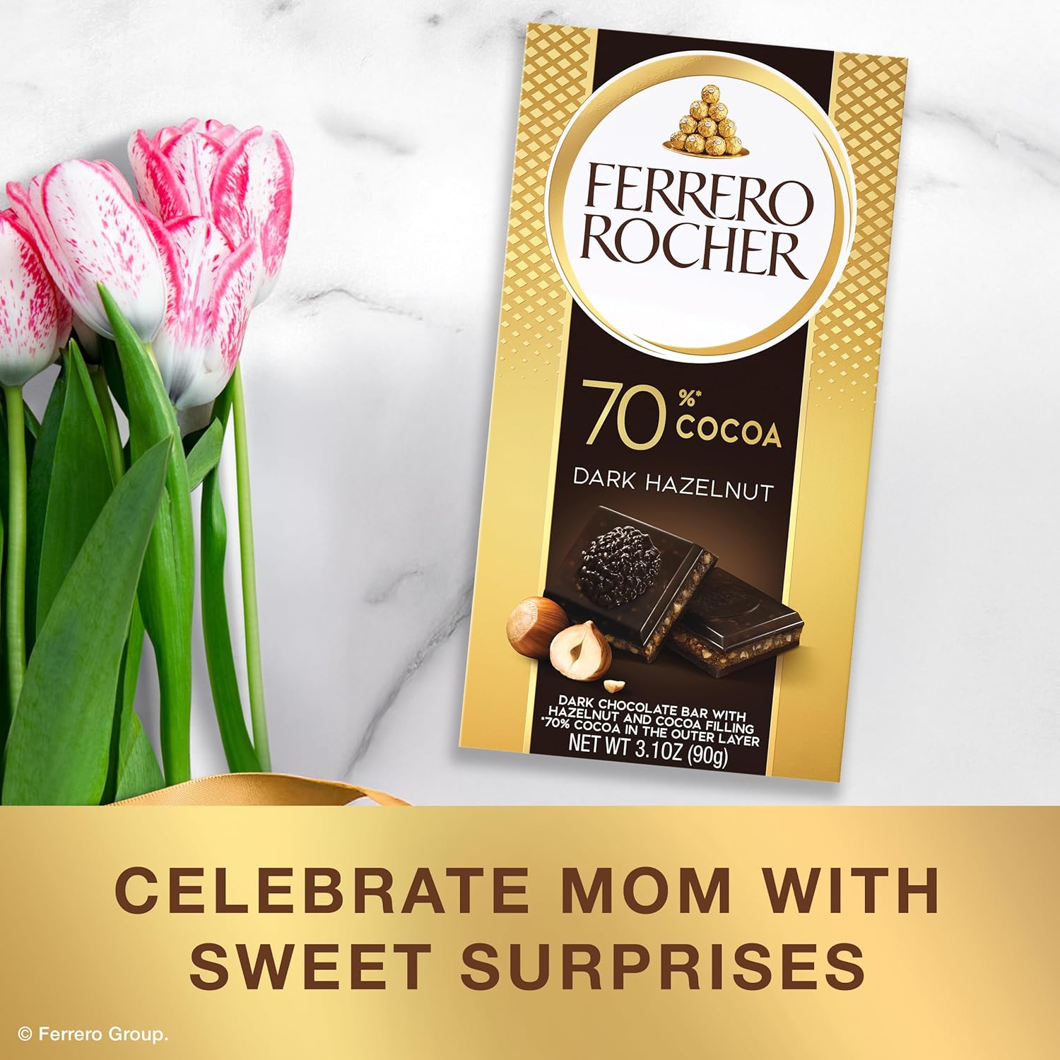 Ferrero Rocher premium chocolate bar, Dark chocolate bar, Hazelnuts and Cocoa Filling, Perfect Self Treat, 3.1 oz Each