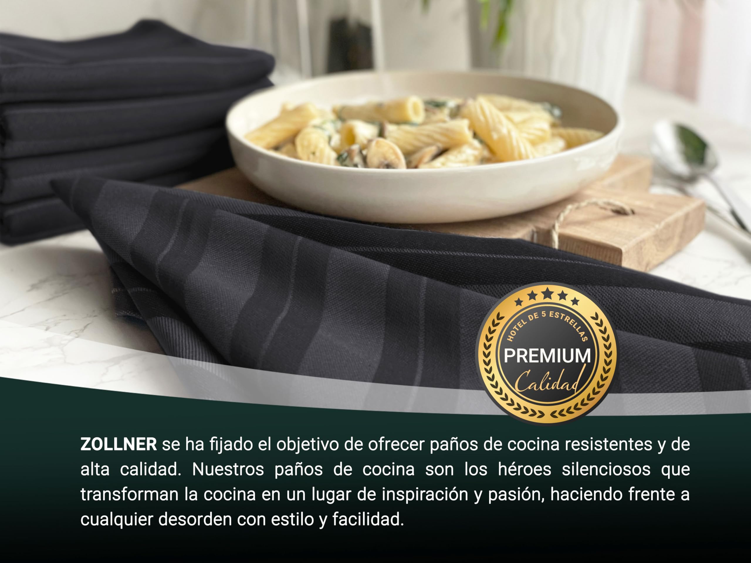 ZOLLNER 5 paños de Cocina Grandes 100% algodón, 50x70 cm, Rayas Gris Oscuro