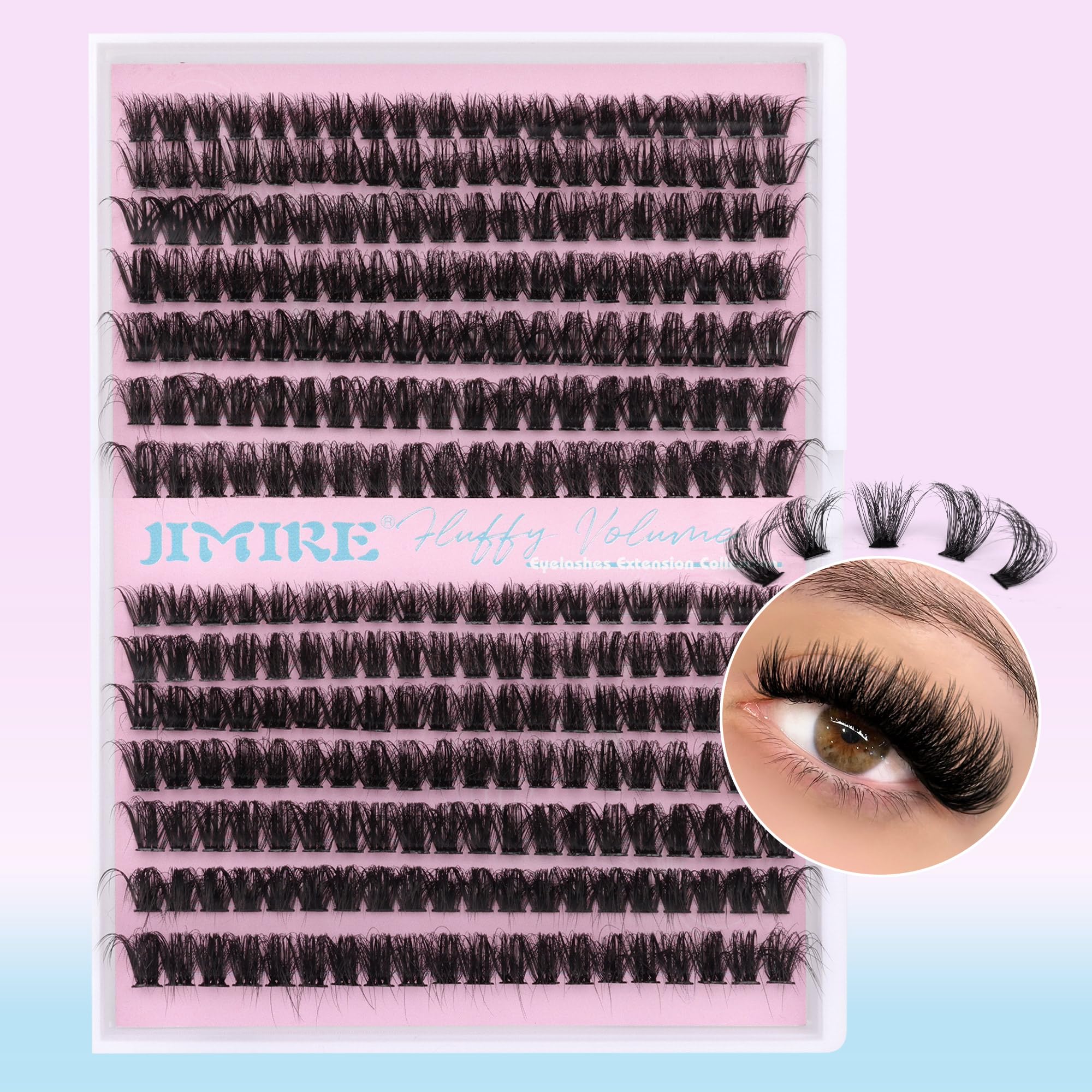 Individual Eyelashes Natural Look Fluffy 10-16MM Cluster Lashes 280Pcs Volume Lash Cluster DIY Eyelash Extension at Home Wispy D Curl Russian Individual Lashes Cluster by JIMIRE