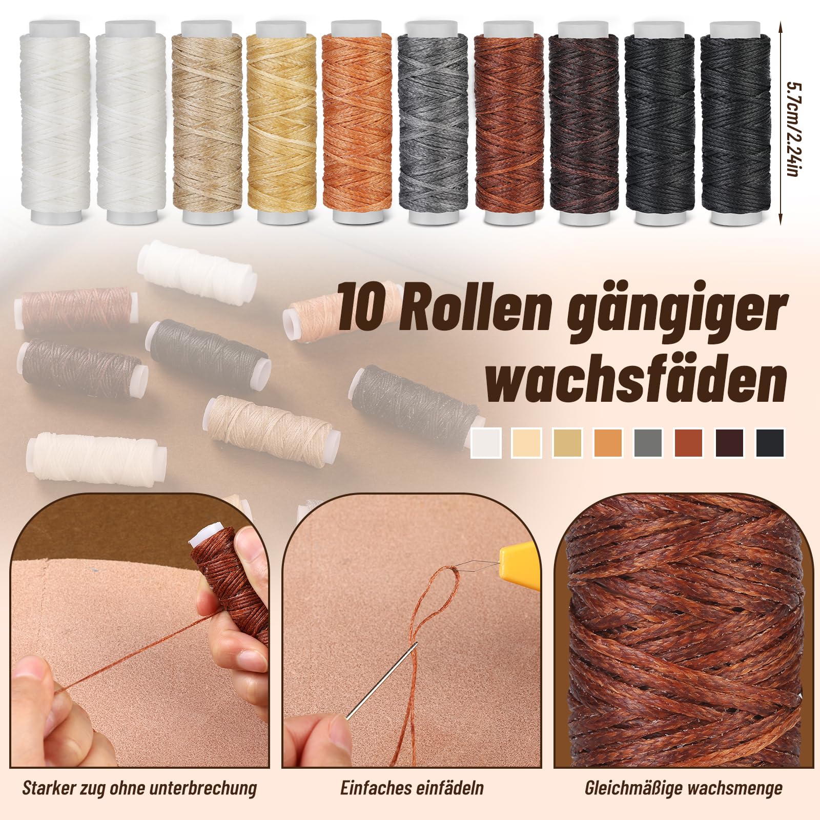 Riddur 46-teiliges Leder-Nähset, Leder-Nähwerkzeug-Set mit 4-mm-Schnürnähmeißel, gewachstem Garn und Nähnadeln mit großem Öhr für Lederhandwerksprojekte, Diy-Näharbeiten