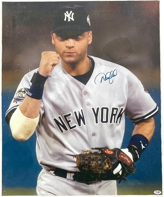 Derek Jeter Signed Stretched 22x28 New York Canvas PSA Hologram
