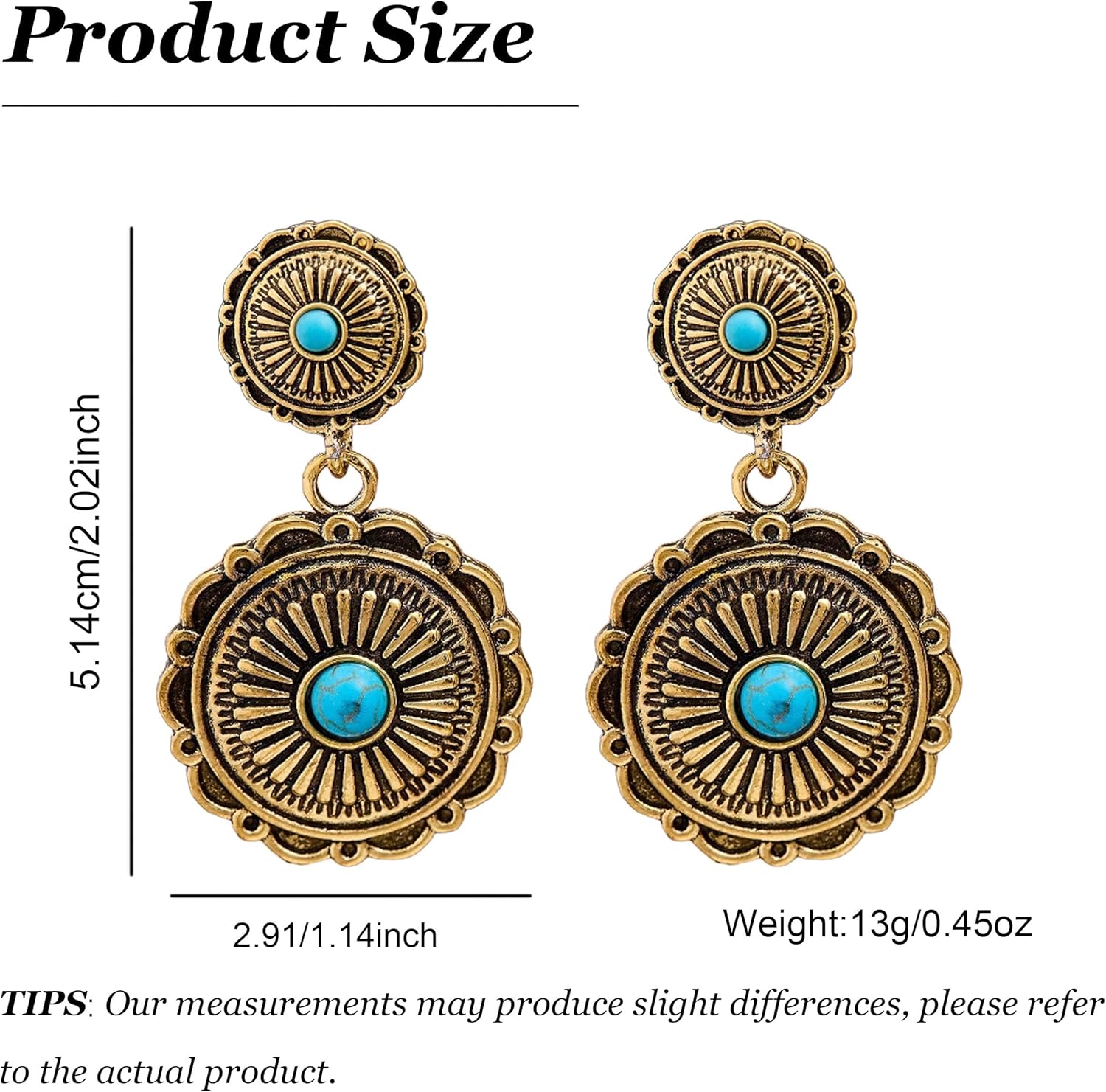 Western Outfit Earrings for Women Country Style Earrings Turquoise Accent Dangle Jewelry for Concerts & Festivals, Lightweight Boho Outfit Accessories - Image 6