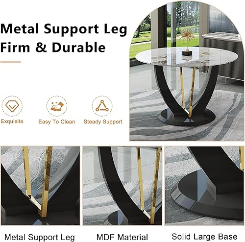 Miniatura 6 de JUFU Juego de mesa de comedor redonda para 4, mesa de comedor de 48 pulgadas con mesa de mármol sintético y 4 sillas tapizadas, moderno juego de