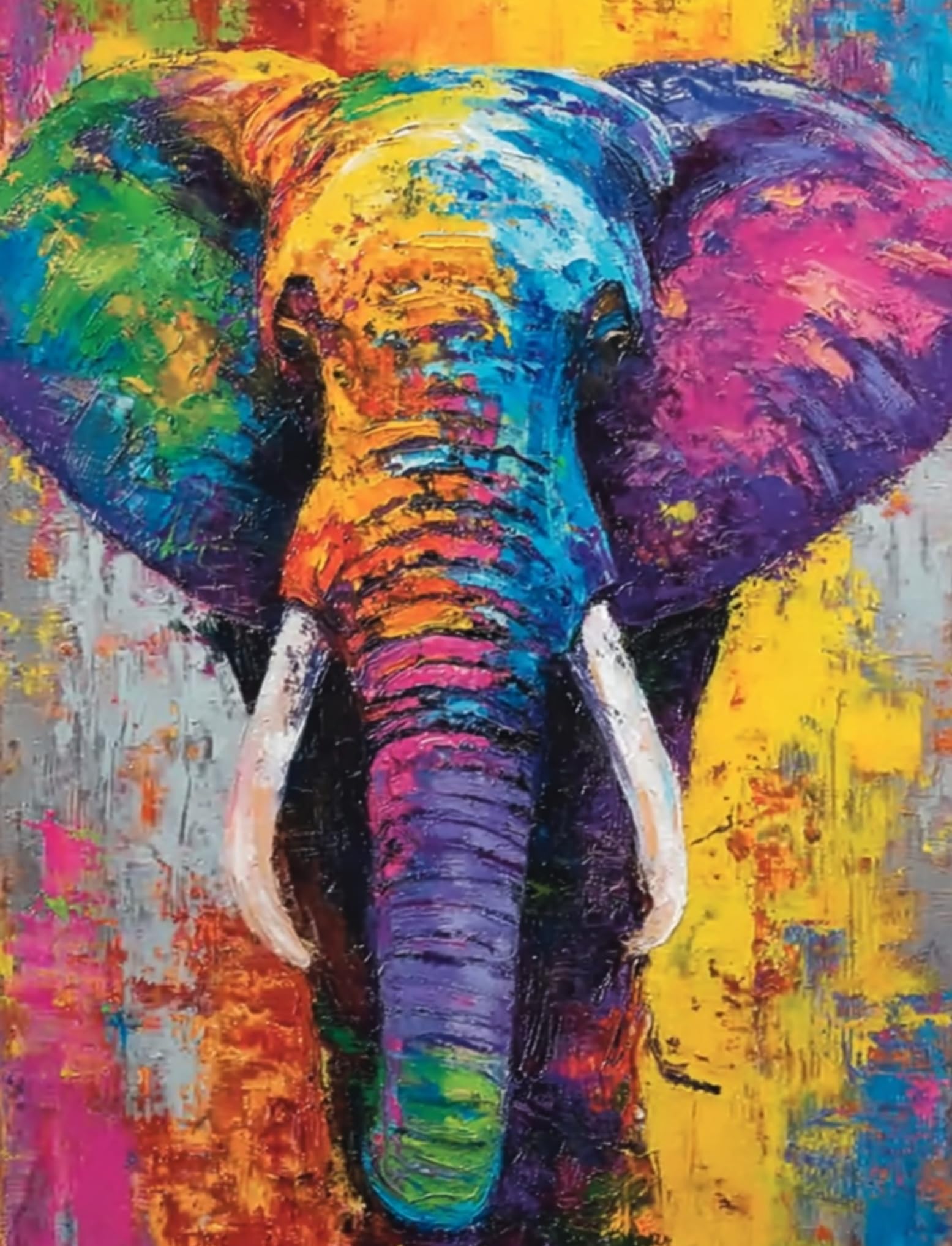 WANGWANGMIAO Paint by Numbers Kits for Adults,Colorful Elephant Painting by Number Kits On Canvas,DIY Color Acrylic Oil Paints Home Wall Decor 16x20inch/40×50CM，with Frame