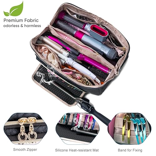 Miniatura 4 de ELCUPA Bolsa de viaje grande para herramientas para el cabello con alfombrilla de hierro, organizador de herramientas de pelo 2 en 1 para cepillo de