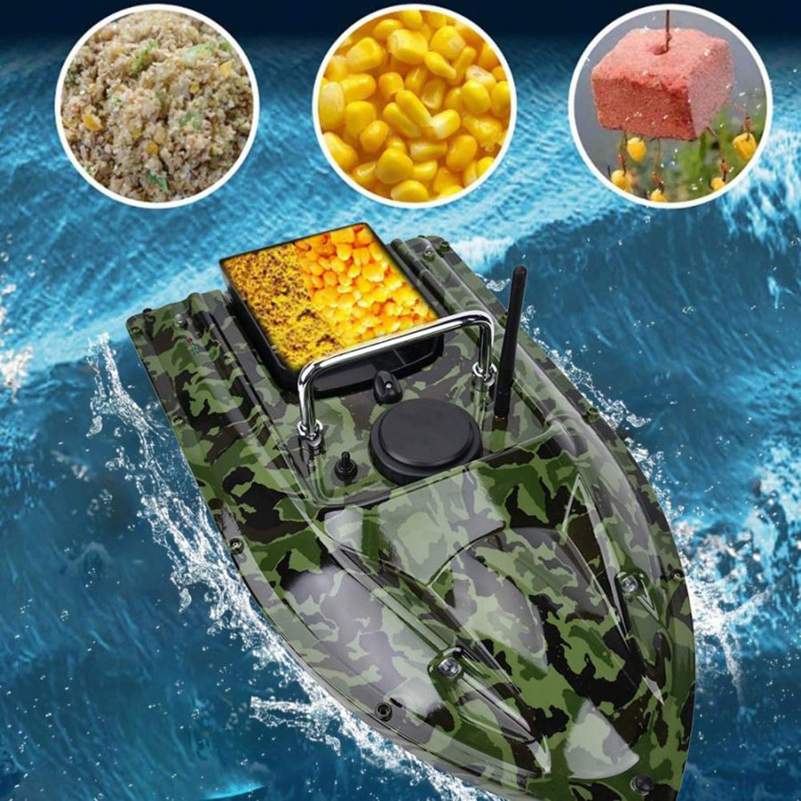 Bezprzewodowy Smart RC Bait Boat Czas czuwania 3H z nocnym światłem LED do kałuży i jezior Fish Finder akcesoria do łodzi wędkarskich prezenty dla mężczyzn, zielony kamuflaż