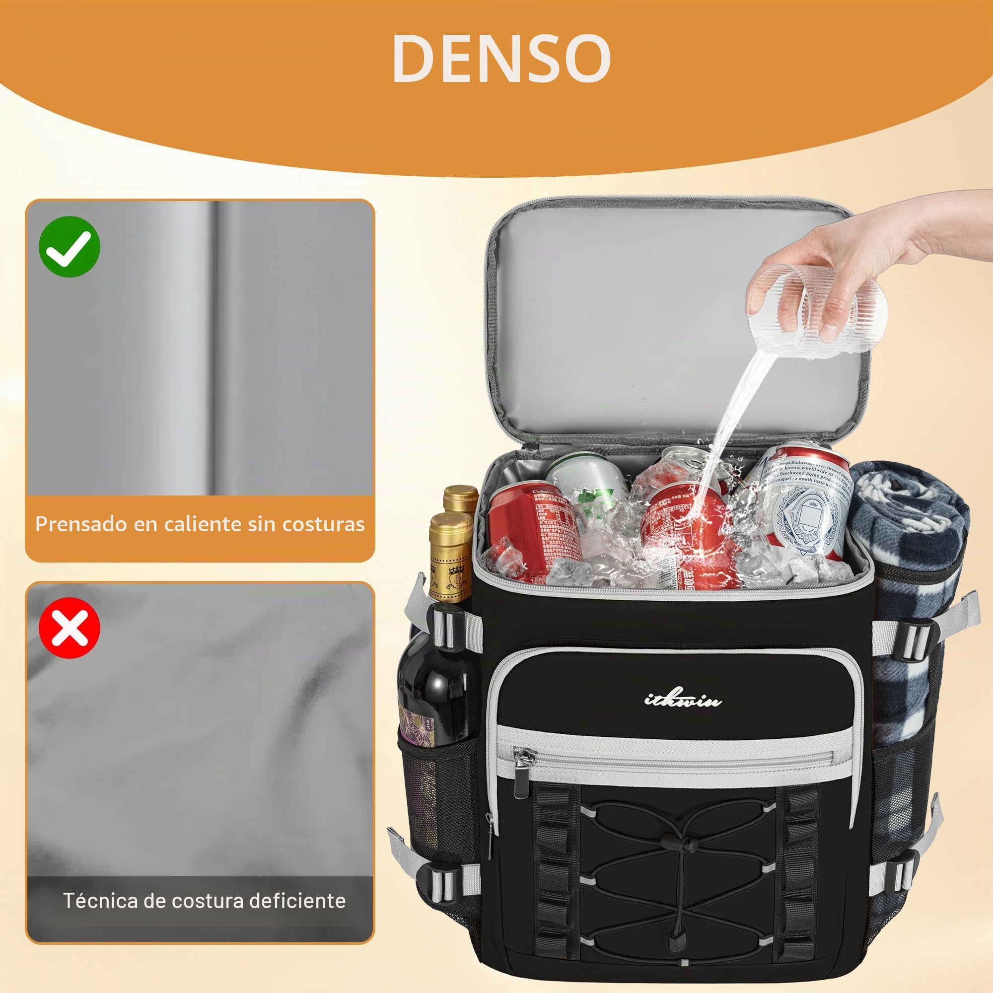 OUUTMEE Mochila refrigeradora para picnic con compartimento frigorífico, bolsa térmica de doble capa, a prueba de fugas, bolsa térmica impermeable para picnic, playa o senderismo, color negro