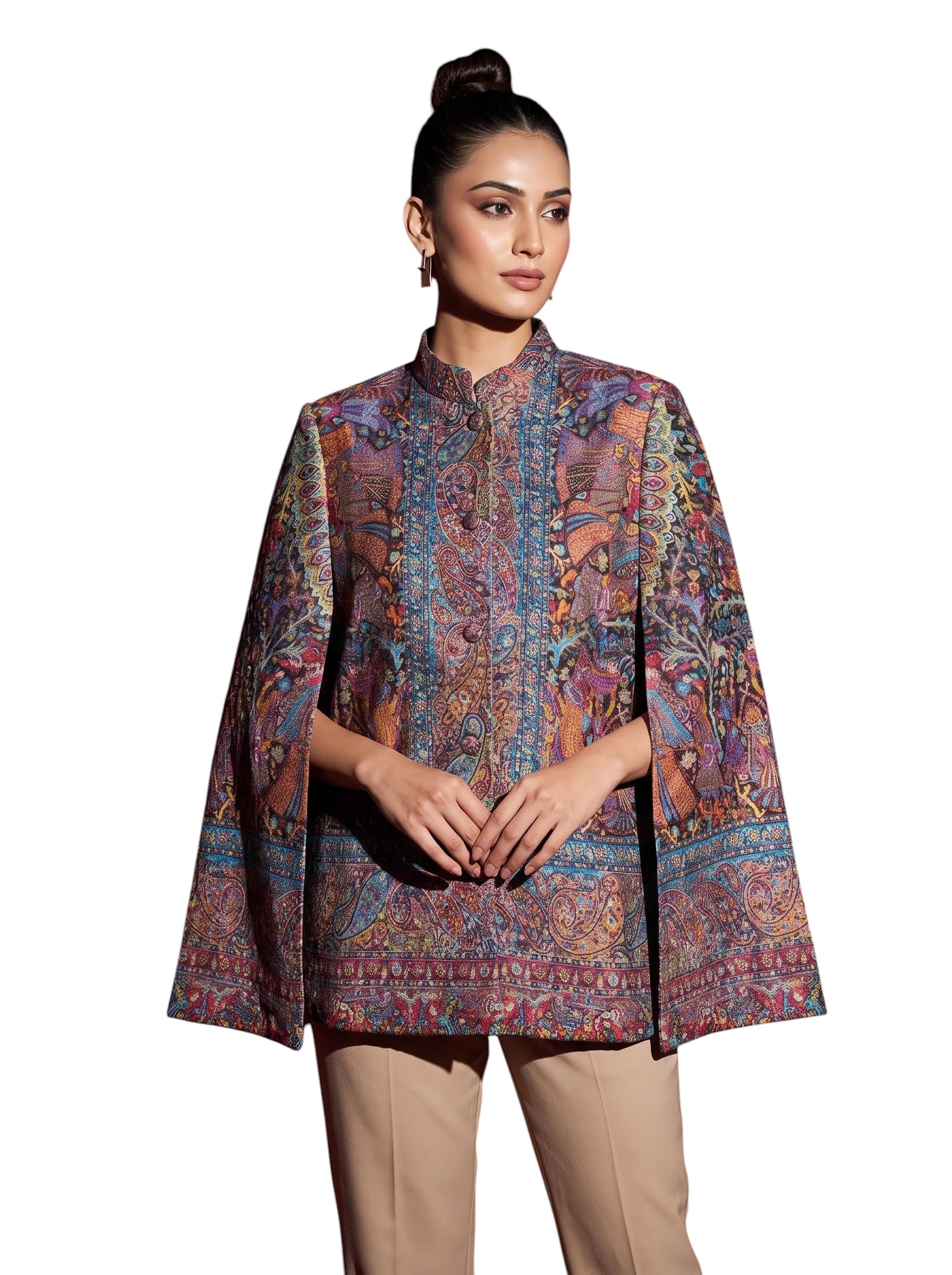 Women's Luxury Royal Kani Cape Coat Jacket In Paisley Patterns-picture-41