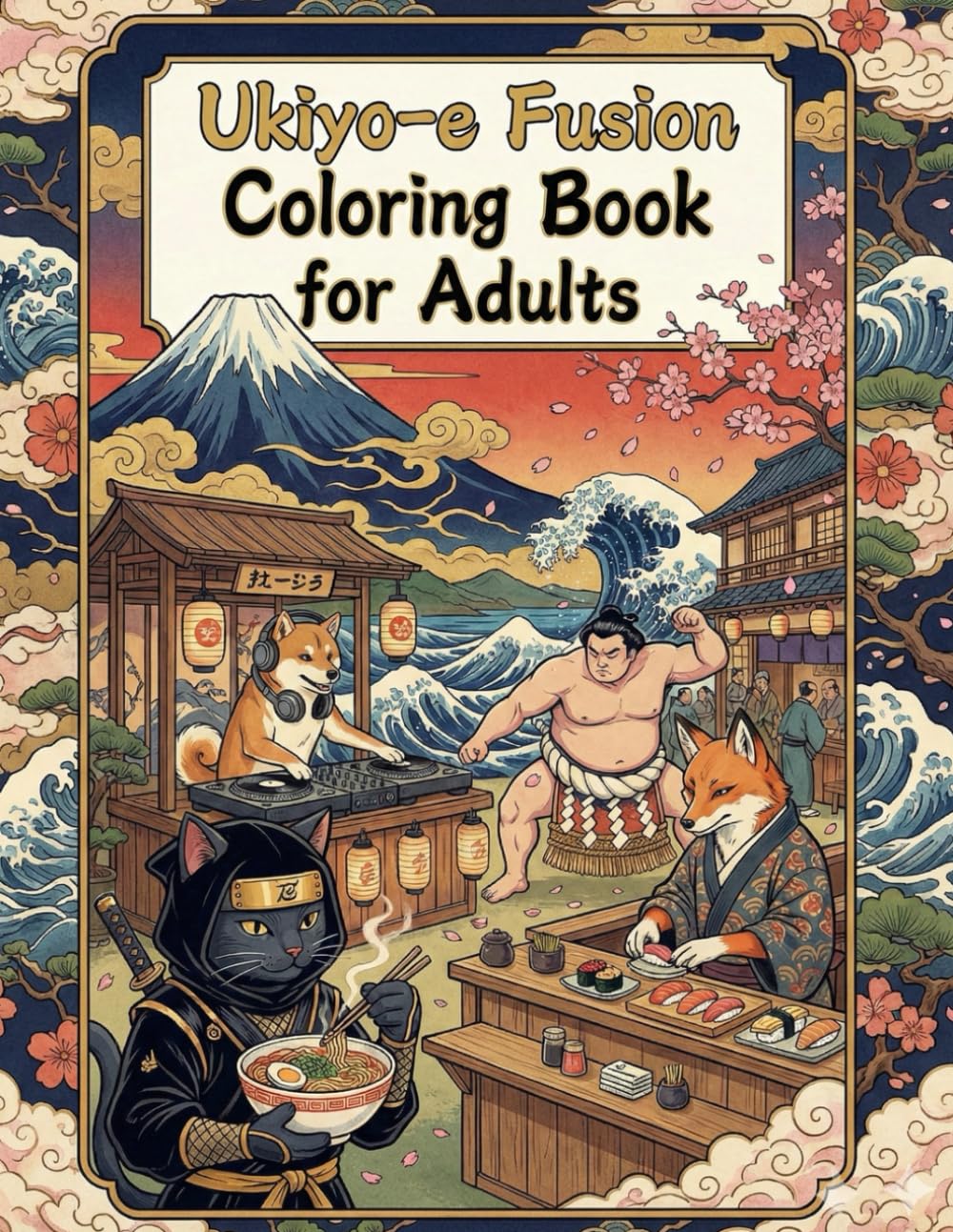 Ukiyo-e Fusion Coloring Book for Adults: Japanese Coloring Book for Adults: Featuring Samurai, Sushi Cats, and Hokusai-Style Landscapes with a Modern Twist