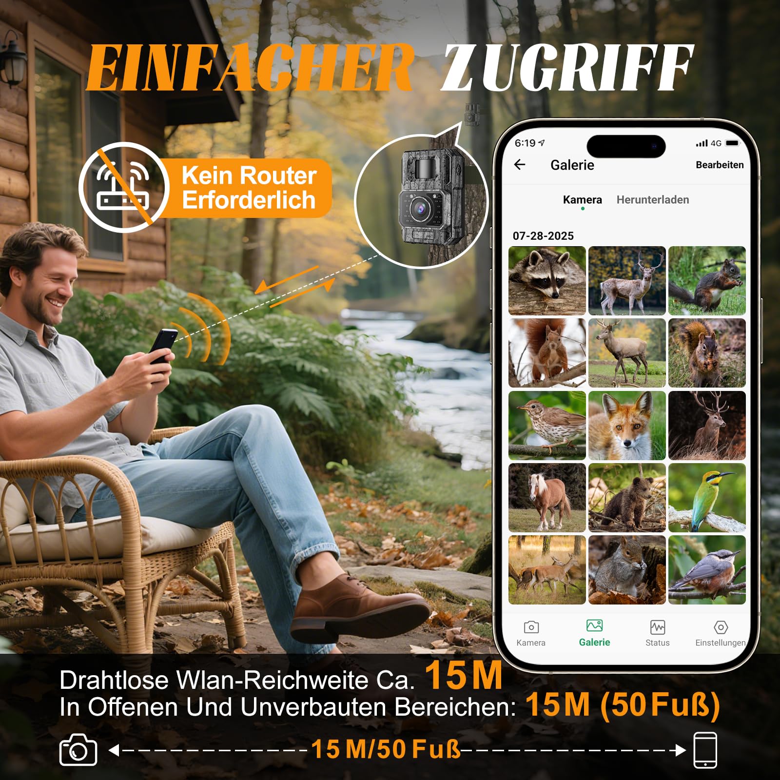 MAXDONE Wildkamera 4K 64MP WLAN Bluetooth Bewegungsmelder Nachtsicht 6000mAh Akku 0,1s Auslösezeit IP66