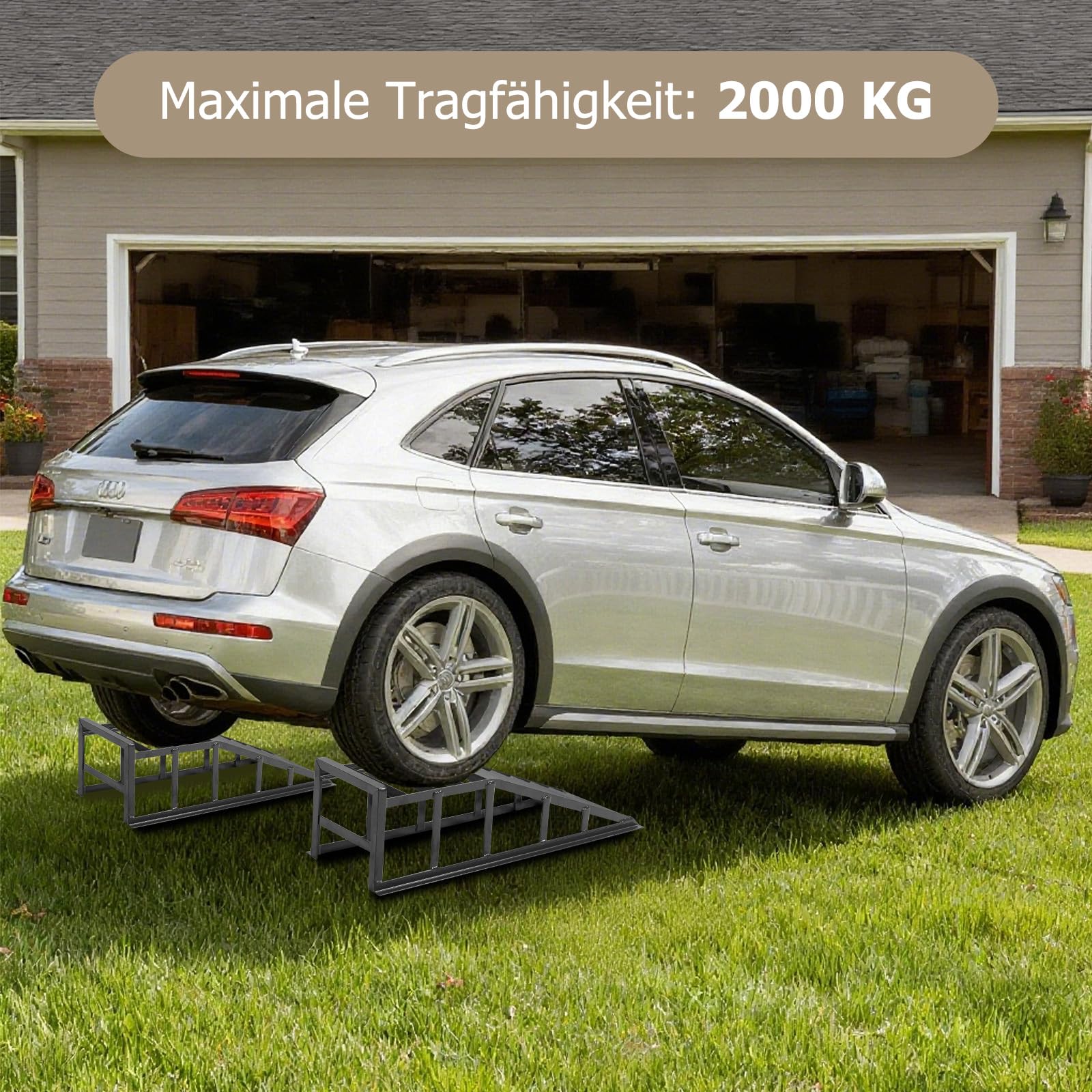 Thanaddo 2X auffahrrampe Rampe bis 2000kg, 275mm Hoch, 265mm Breit,Kfz Rampe Auffahrbock, Pkw SUV Van (Grau)