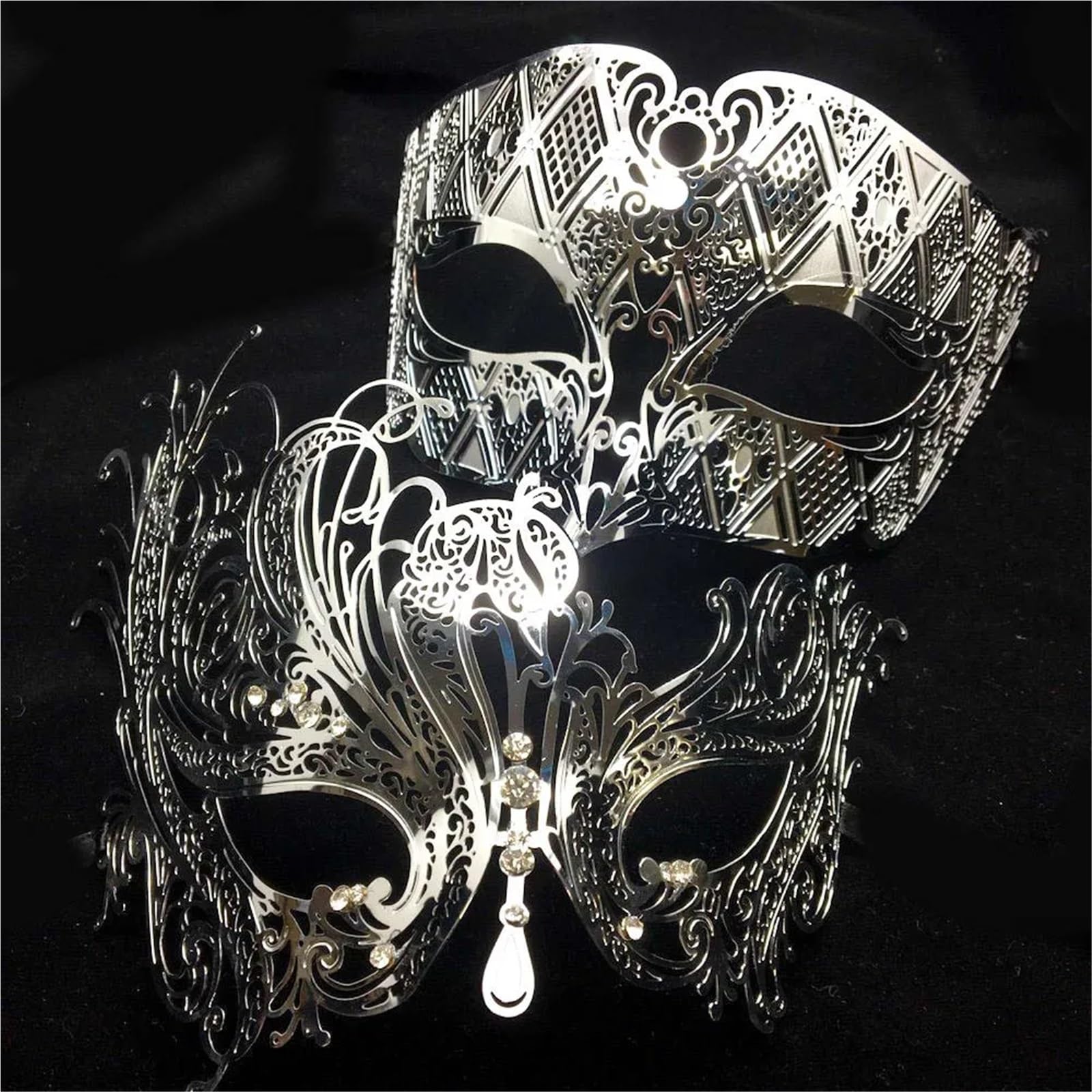 Masque De Mascarade 2 pièces en métal filigrane Couple masque de fête vénitien bal mariage mascarade Costume Masker ensemble