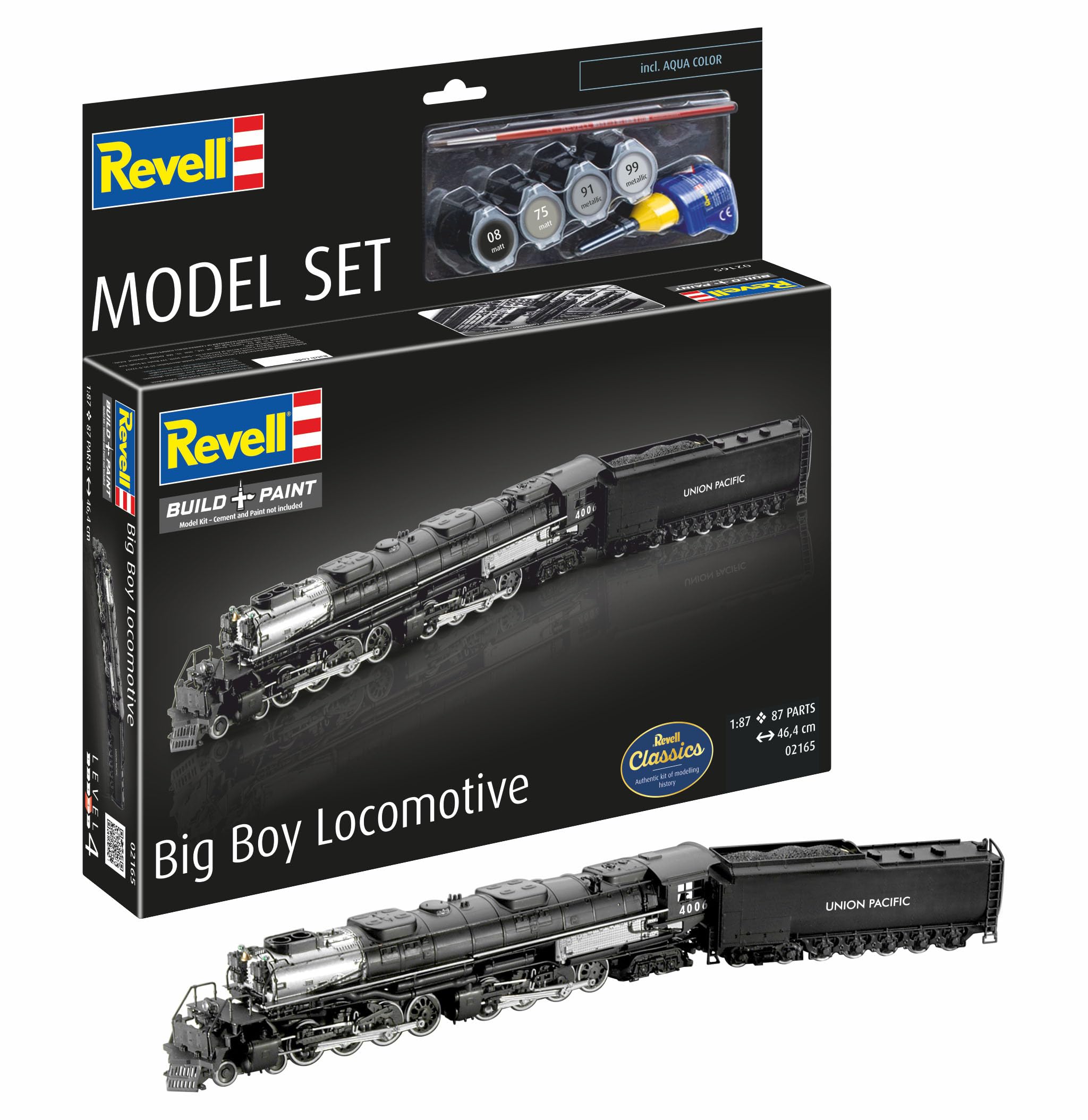 Revell Model Set 62165 Big Boy Locomotive 1:87 Scale Unbuilt/Unpainted Plastic Model Kit with Accessories