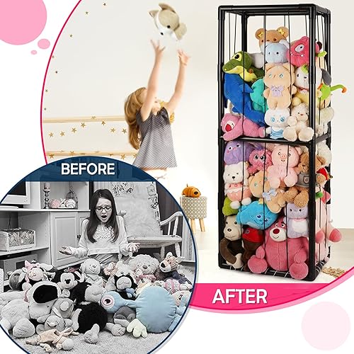 Miniatura 10 de Soporte de almacenamiento de animales de peluche en el zoológico, estante organizador de almacenamiento de felpa de PVC con banda elástica para