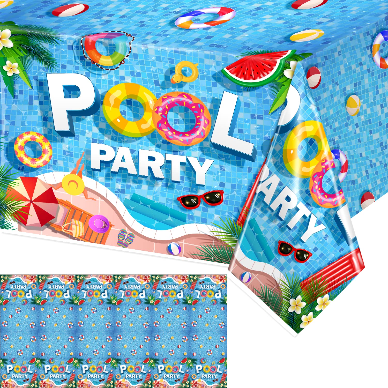 tineit 3 Pieces Pool Party Supplies Pool Party Tablecloth, Summer Decorations Table Clothes, Beach Decorations, Pool Party Plastic Tablecloth for