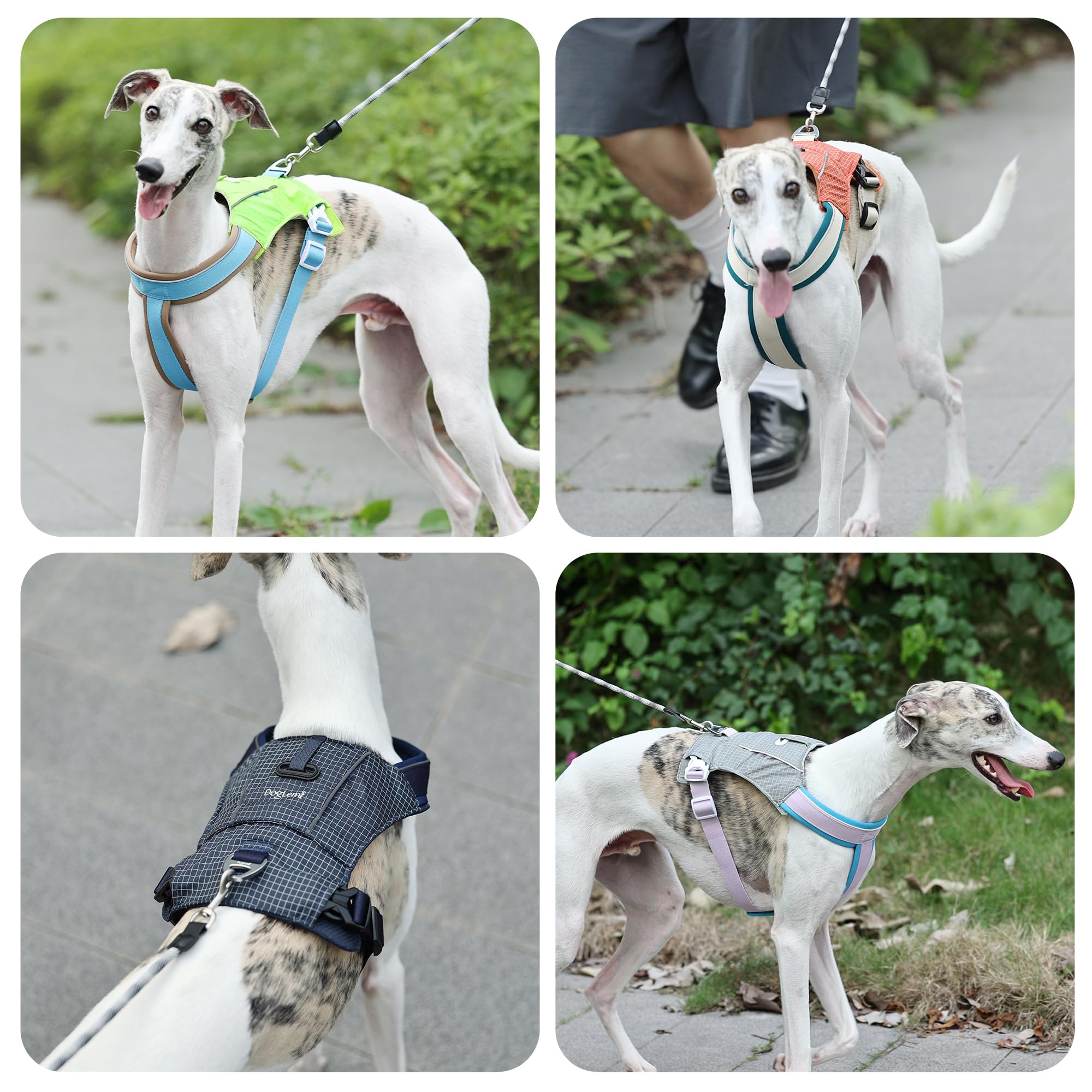 Pettorina per cani imbottita riflettente, sicura per il collo, leggera, regolabile, anti-fuga, anti-tiro, con tasca per borsa portaoggetti, per razze di cani da piccola a XL (grigio viola, XL