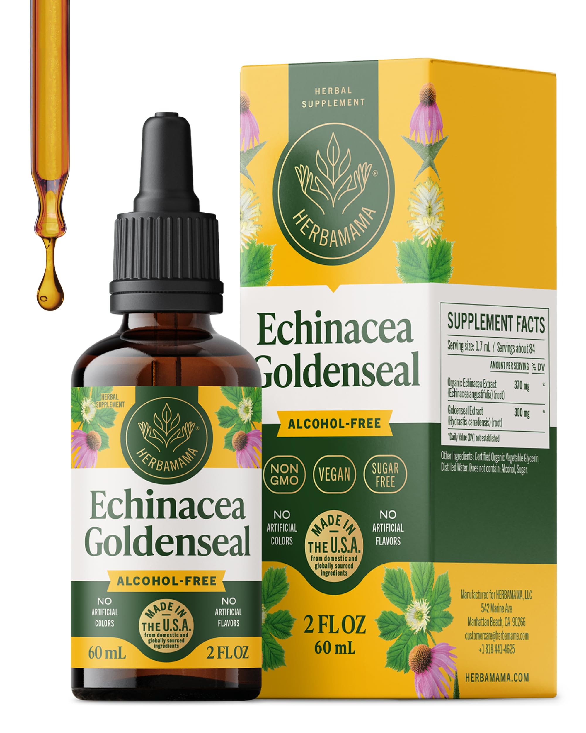 HERBAMAMA Echinacea Goldenseal Tincture - Immune Support 2 Fl Oz (Pack of 1)