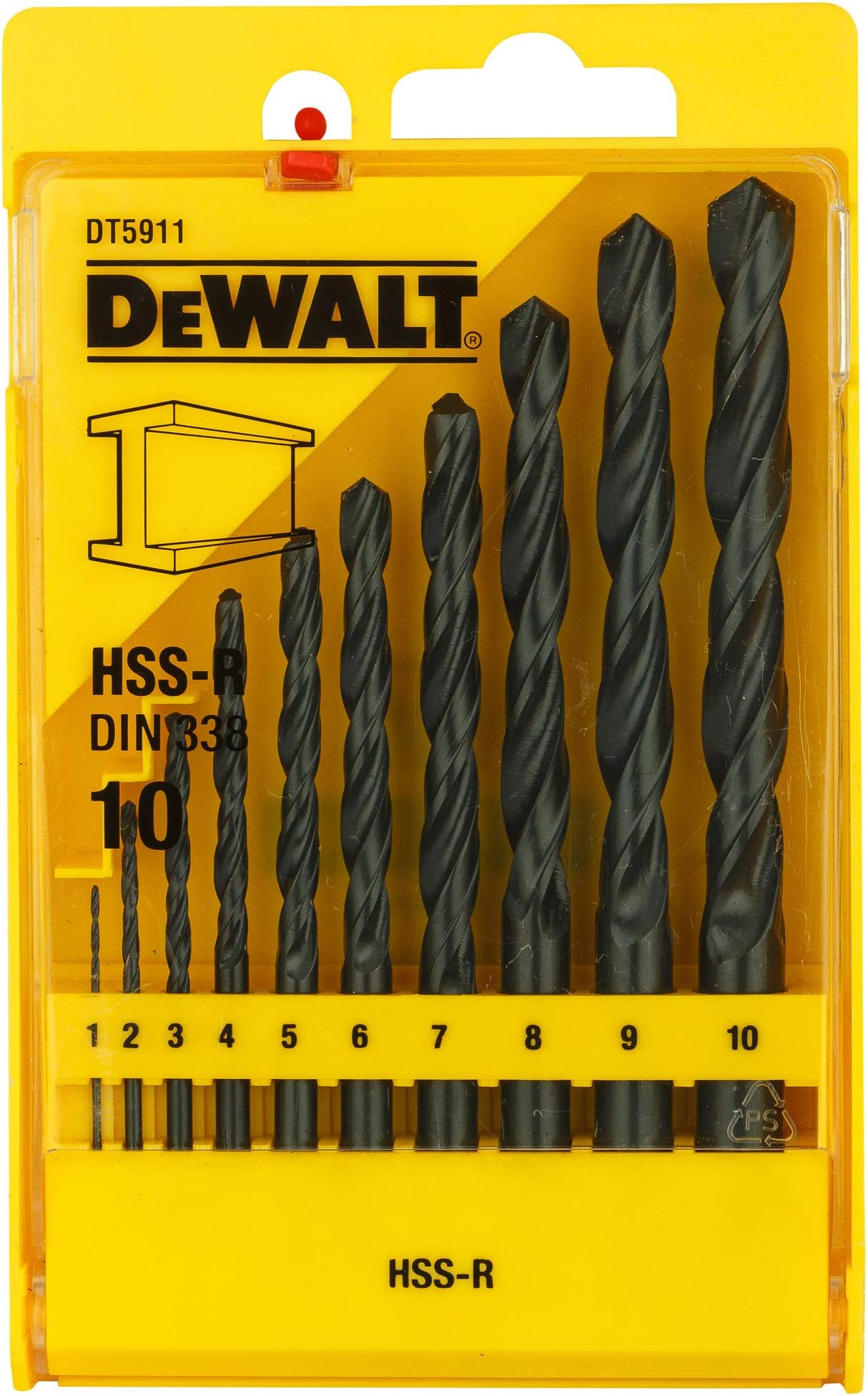 DT5911-QZ Series 338 HSS-R DIN Jobber Metal Drill Bit Set (Pack of 10)