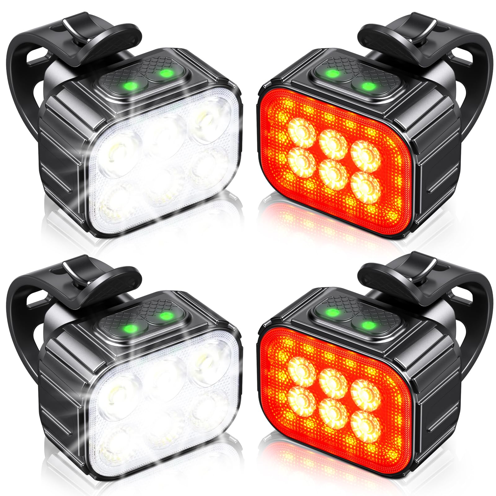 CIRYCASE Luci Bici Kit, Ricaricabile USB & Impermeabili IP65 Luci Bicicletta LED con Fascio Luminoso Spot & Flood, 8+12 modalità Ultra Luminose Luce Bici Anteriori e Posteriori