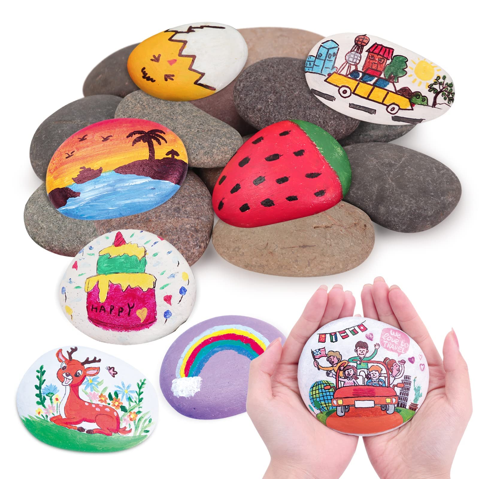 Azonee 12Pcs River Rocks for Painting, 3 to 5 in Extra Large Rocks Flat Smooth Painting Rocks for DIY, Kids Crafts, Kindness Stone, Garden and Home Decor