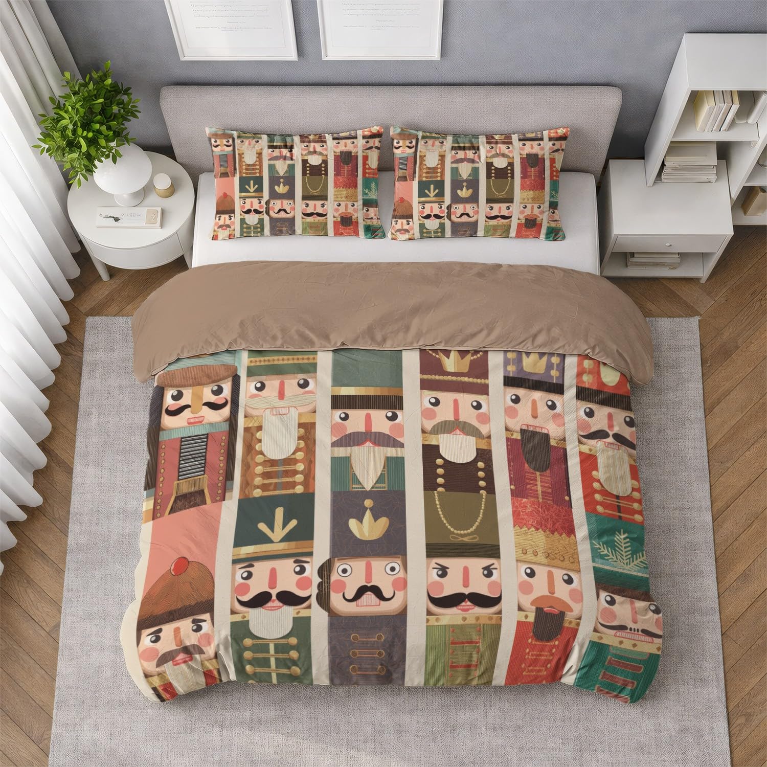 Generic Zestaw poszewek na kołdrę uroczy dziadek do orzechów Super King 293 x 236 cm, kolorowa pościel z animacji 3-częściowy zestaw, miękka poszewka na kołdrę z mikrofibry dla dzieci dorosłych