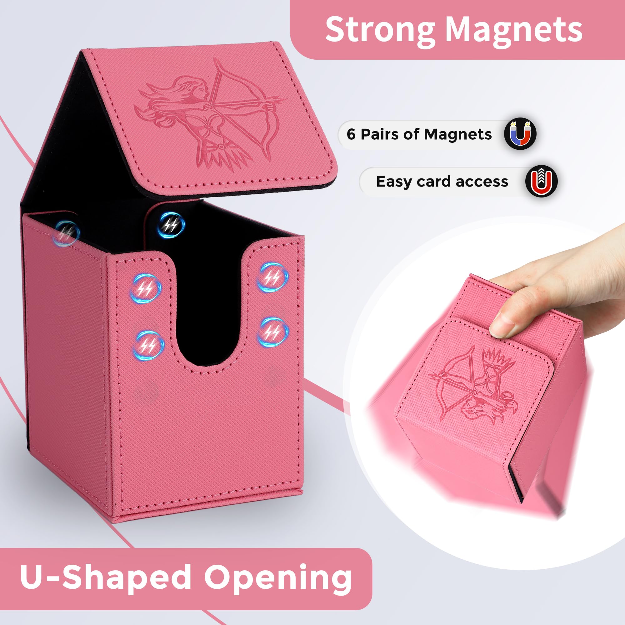 MTG Deck Box - Caja de almacenamiento de cartas coleccionables de gran capacidad, se adapta a más de 100 tarjetas de doble manga, funda de cuero compatible con mazo Magic Commander, mazo de