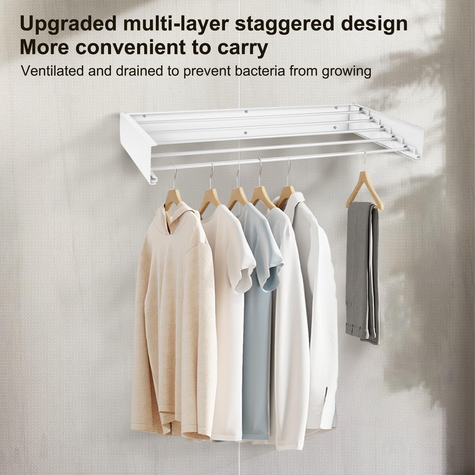 Stendibiancheria da parete retrattile e pieghevole,Spazio efficiente e versatile, carico 30 kg,Design moderno (Bianco, 80cm)