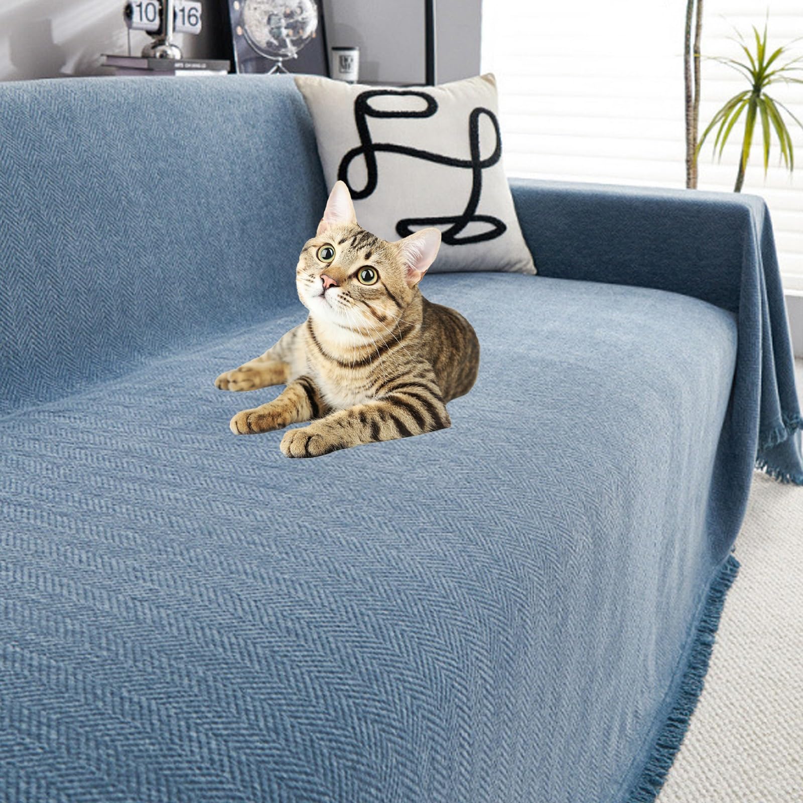 Zjeqzh Blue Sofa Throws Large, Herringbone Sofa Throw, Autumn Blanket, Extra Large Throws For Settees, With Decorative Fringe, For Settees Couch And Armchairs(,180Cm X 300Cm)