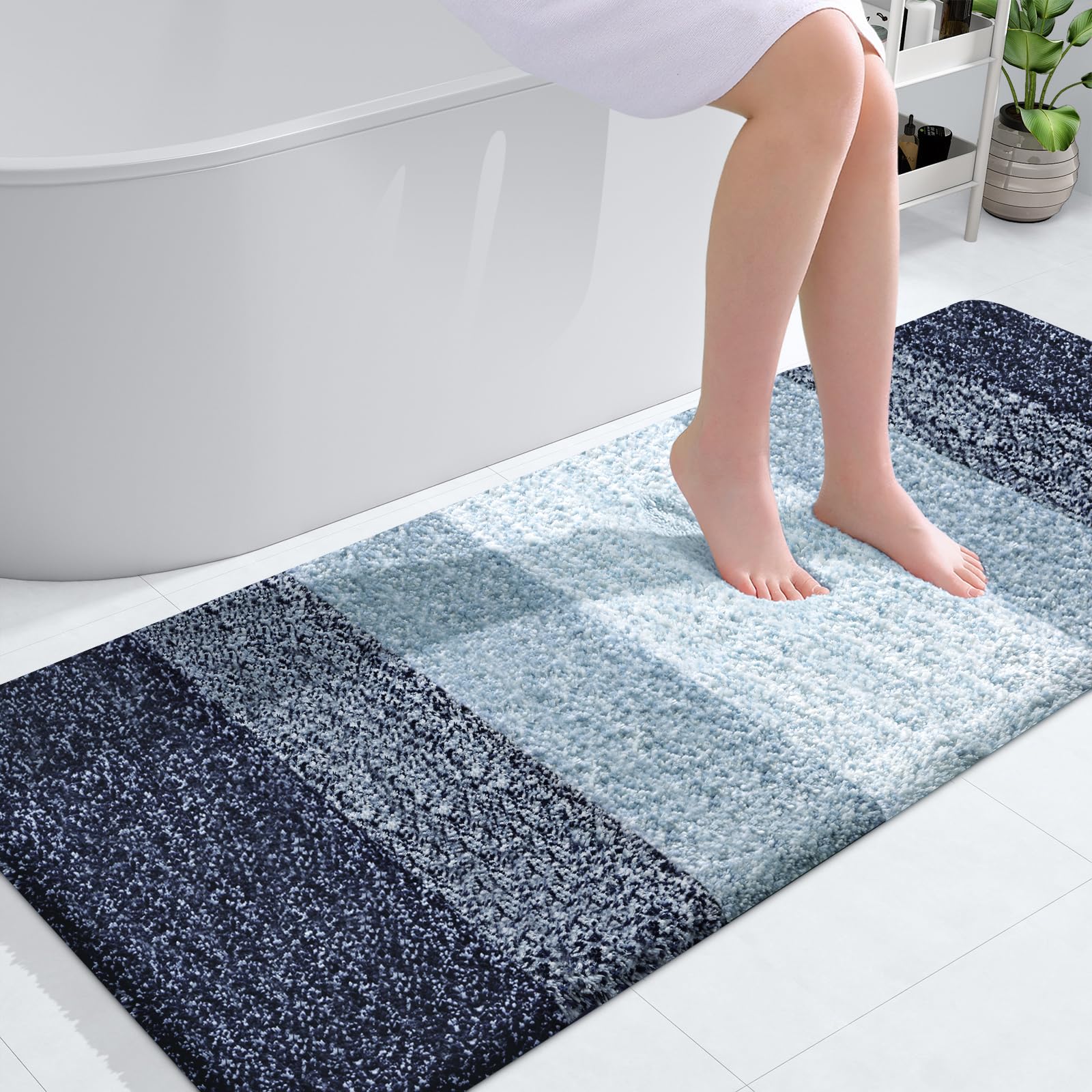 OLANLY Bathroom Runner Rug 54x24, Extra Soft Absorbent Microfiber Bath Rugs | Airy Blue, Non-Slip Quick-Drying Rubber Backing, Washable Long Bath Mat for Floor, Tub and Shower, Home Decor