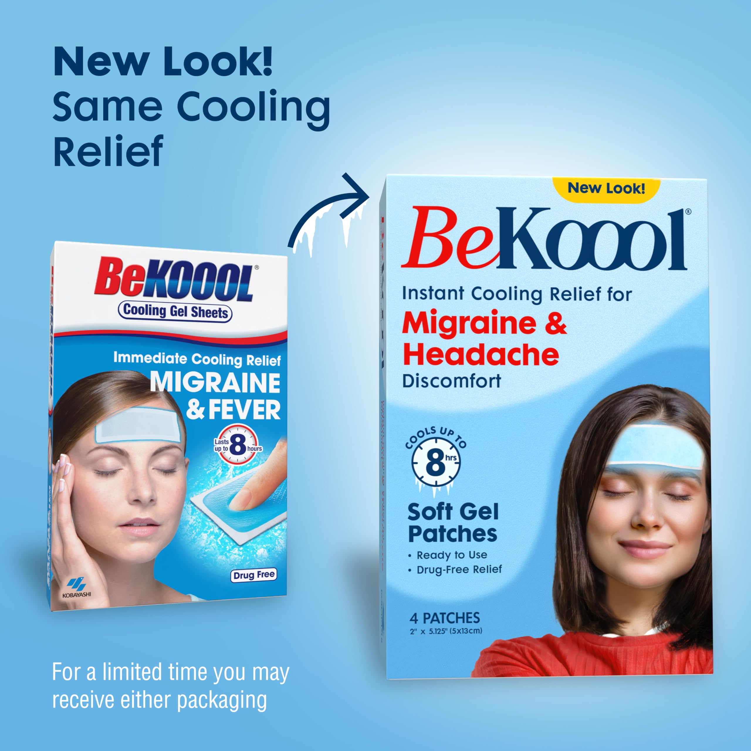 BeKoool Cooling Patches Relief from Migraine/Headache Discomfort, 4 Count — Amazon image 2