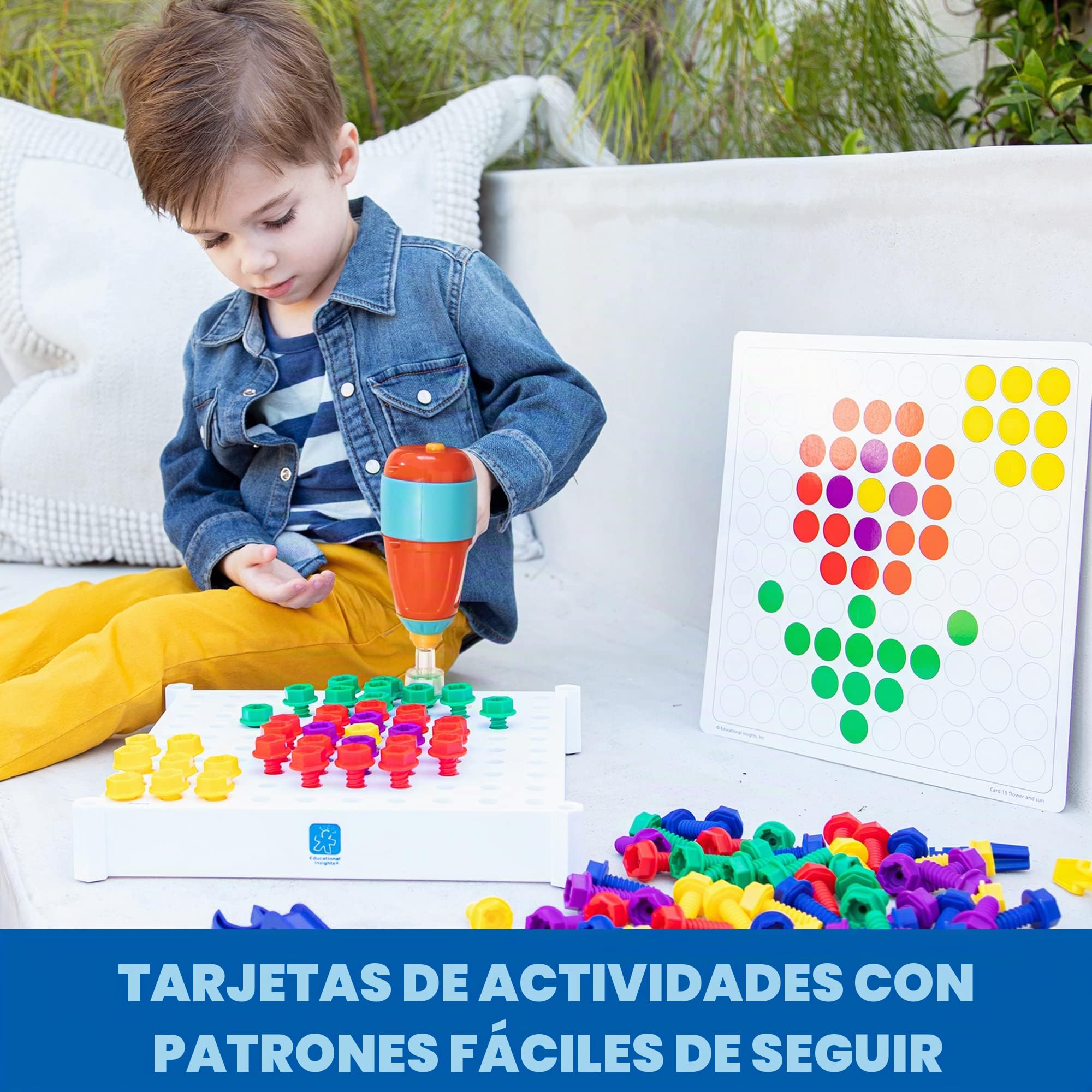 Learning Resources Centro de Actividades Design & Drill, Edades 3–7, Juego de Construcción Creativa, Mejora Motricidad y Reconocimiento de Colores