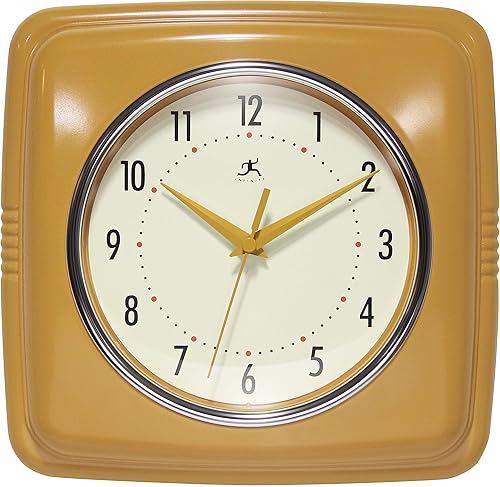 Miniatura 13 de Infinity Instruments Reloj de pared retro, cuadrado de 9 pulgadas, silencioso y sin tictac, diseño vintage moderno de mediados de siglo, reloj de
