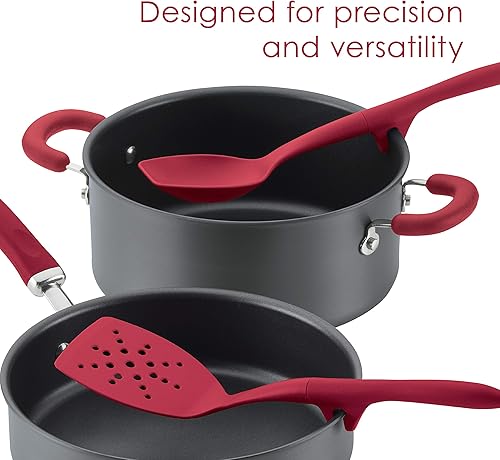 Miniatura 4 de Rachael Ray Juego de cucharas flexi Turner y raspar y utensilios de cocina, 2 piezas, color rojo