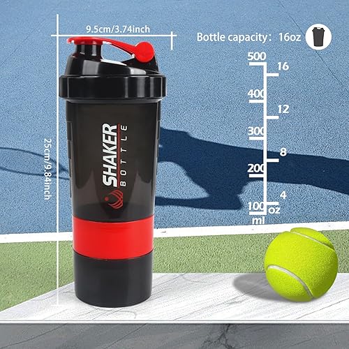 Miniatura 9 de Shaker Bottle - Vaso agitador de proteínas con compartimentos de almacenamiento - Botellas de entrenamiento a prueba de fugas con mezclador para una