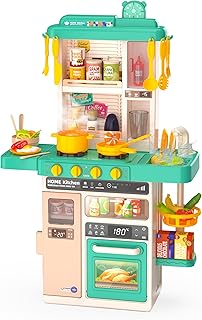 Kids Kitchen Play Setï¼ŒInteractive Kids Kitchen Play Set with 50Pcs of Pretend Kitchen Toysï¼ŒRealistic Sound Effectsï¼Œand Simulated Functionality - Suitable for Toddlers Aged 2-12 Years (Green)