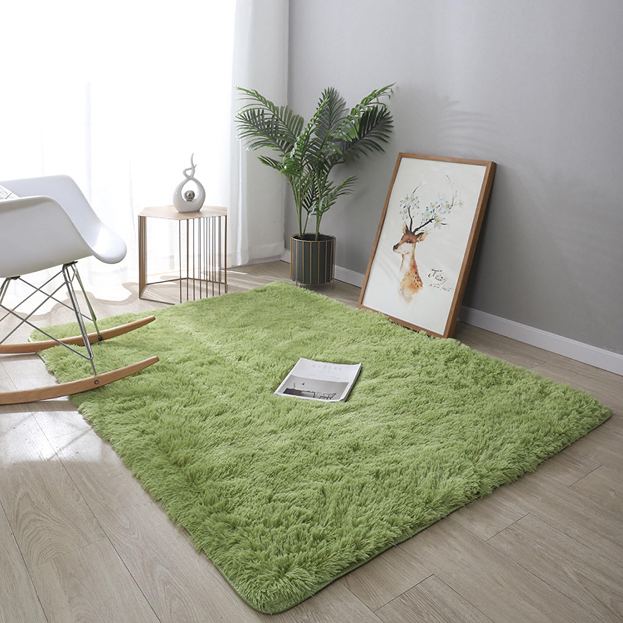 Lussuoso tappeto morbido che non perde pelo, 100 x 200 cm, tappeto verde felpato per soggiorno, camera da letto, camera dei bambini, decorazione per la casa, tappeto decorativo per interni