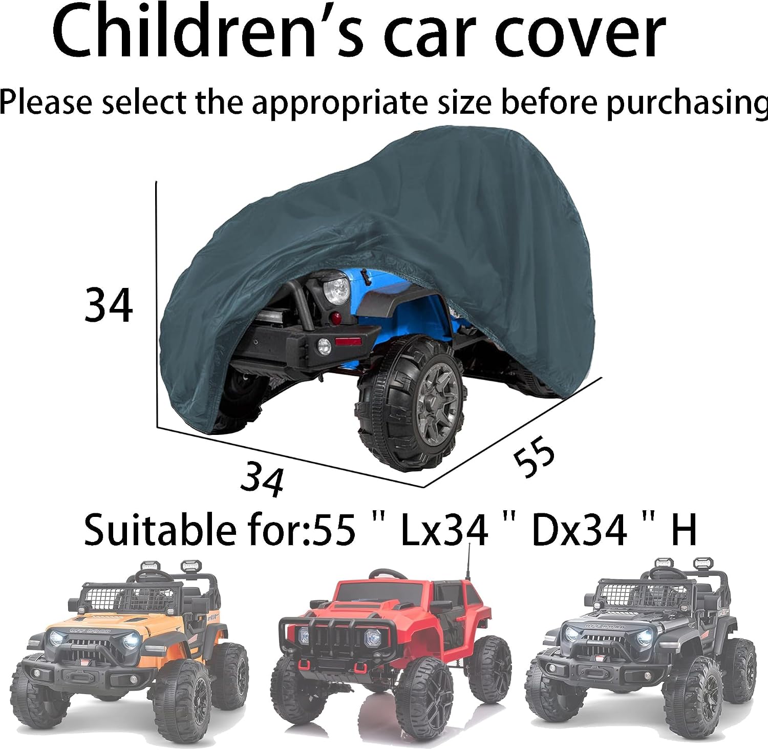 Kids Ride On Toy Car Cover, Large Waterproof Cover for Power Wheels Jeep Truck, Heavy-Duty 600D Waterproof Oxford Fabric, All-Weather Protection Universal Fit Power Wheels Cover Grey