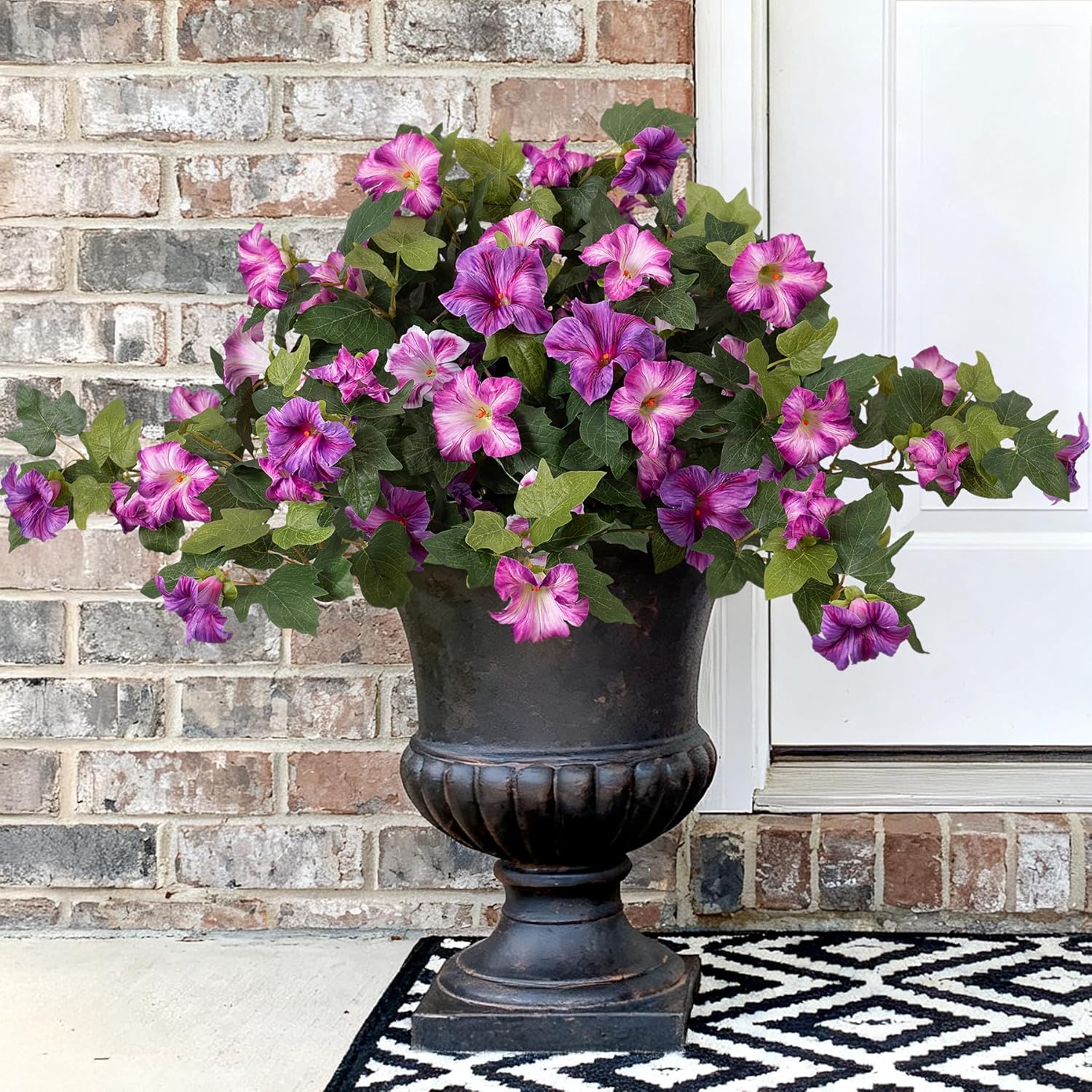 2PCS Artificial Petunia Flowers for Outdoors, Fake Flowers for Outdoor Planters UV ...