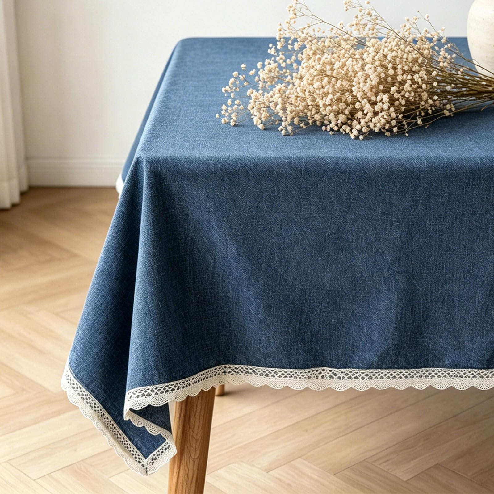 SuBleer Navy Blue Rectangle Tablecloth Faux Linen Textured Table Cloth Waterproof Spillproof Wrinkle Free Washable Farmhouse for Dining Kitchen Party Wedding Indoor Outdoor