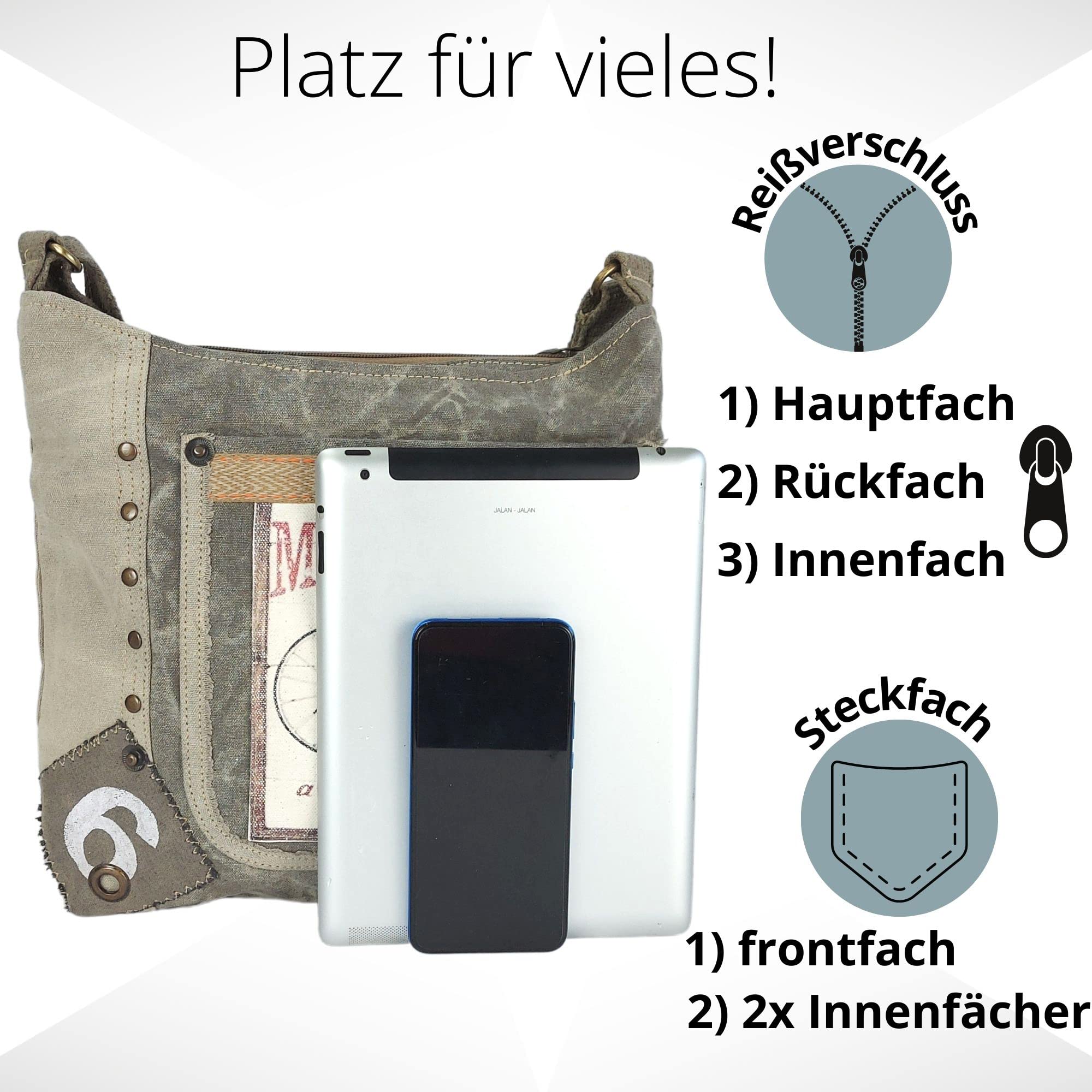 Sunsa Damen Umhängetasche. Fahrradmotiv Vintage Crossbody bag, Kahkigrün