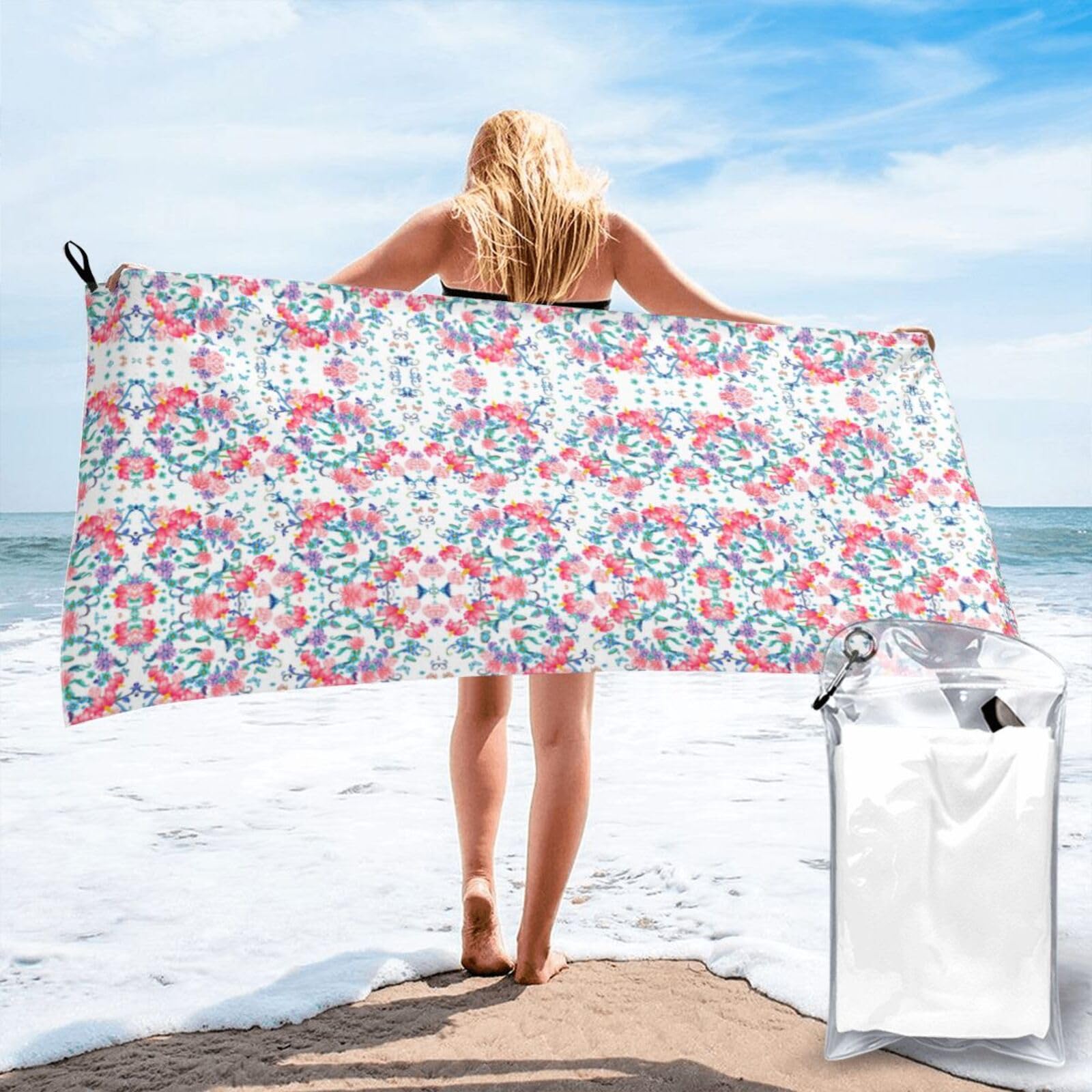WYCZHY Romantic Fancy Floral Birds Butterfly Print Beach Towel Soft Quick Dry For Spa Pool Gym Vacation Travelers Women Men Adults Sauna Gift