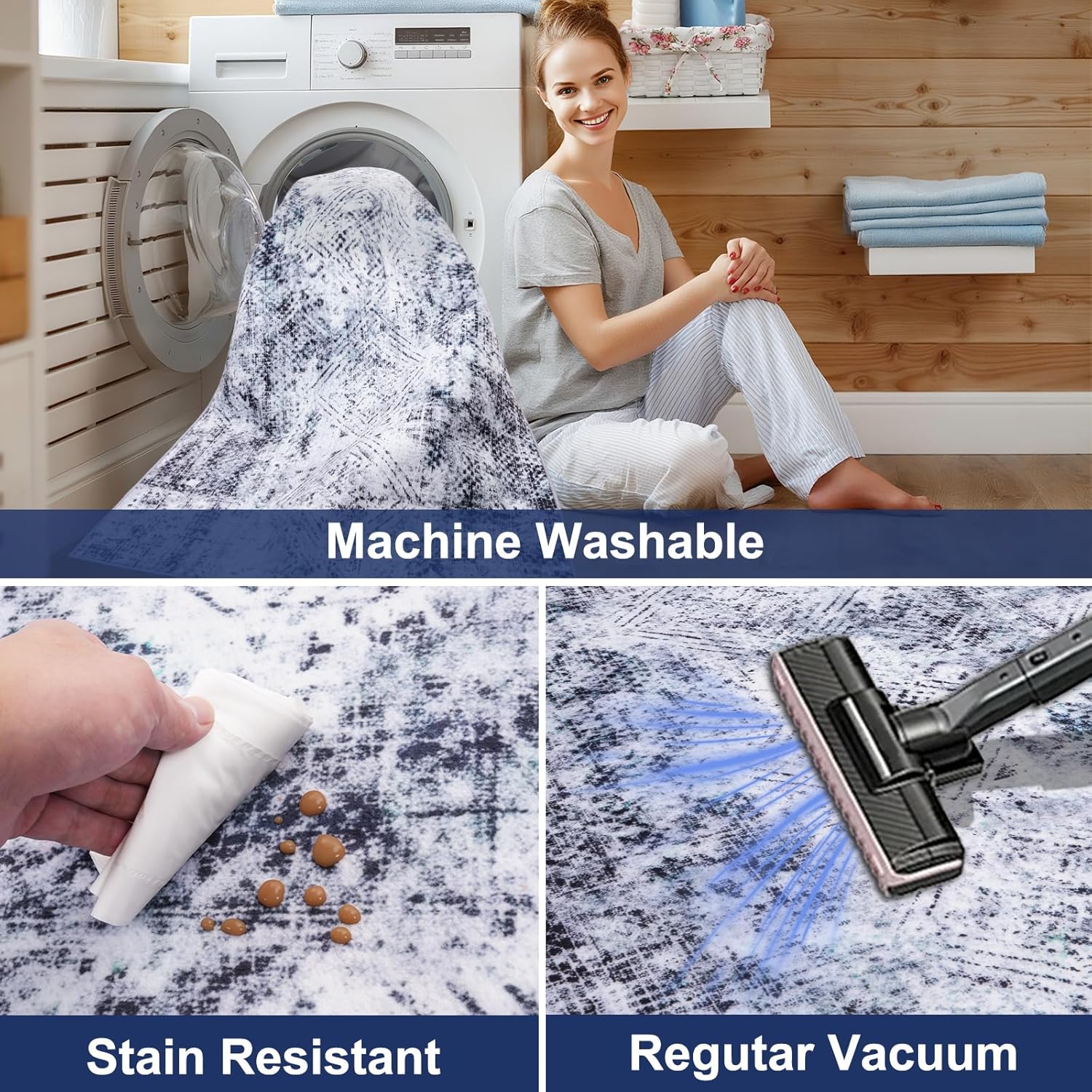 Area Rugs for Living Room,Washable Rugs for Bedrooms,Machine Indoor Outdoor Patio Mats,Faux Cashmere Abstract Entryway Rugs,Large and Thin Ruggable Carpets for Dining Room Kitchen [ Blue,5x7 FT]